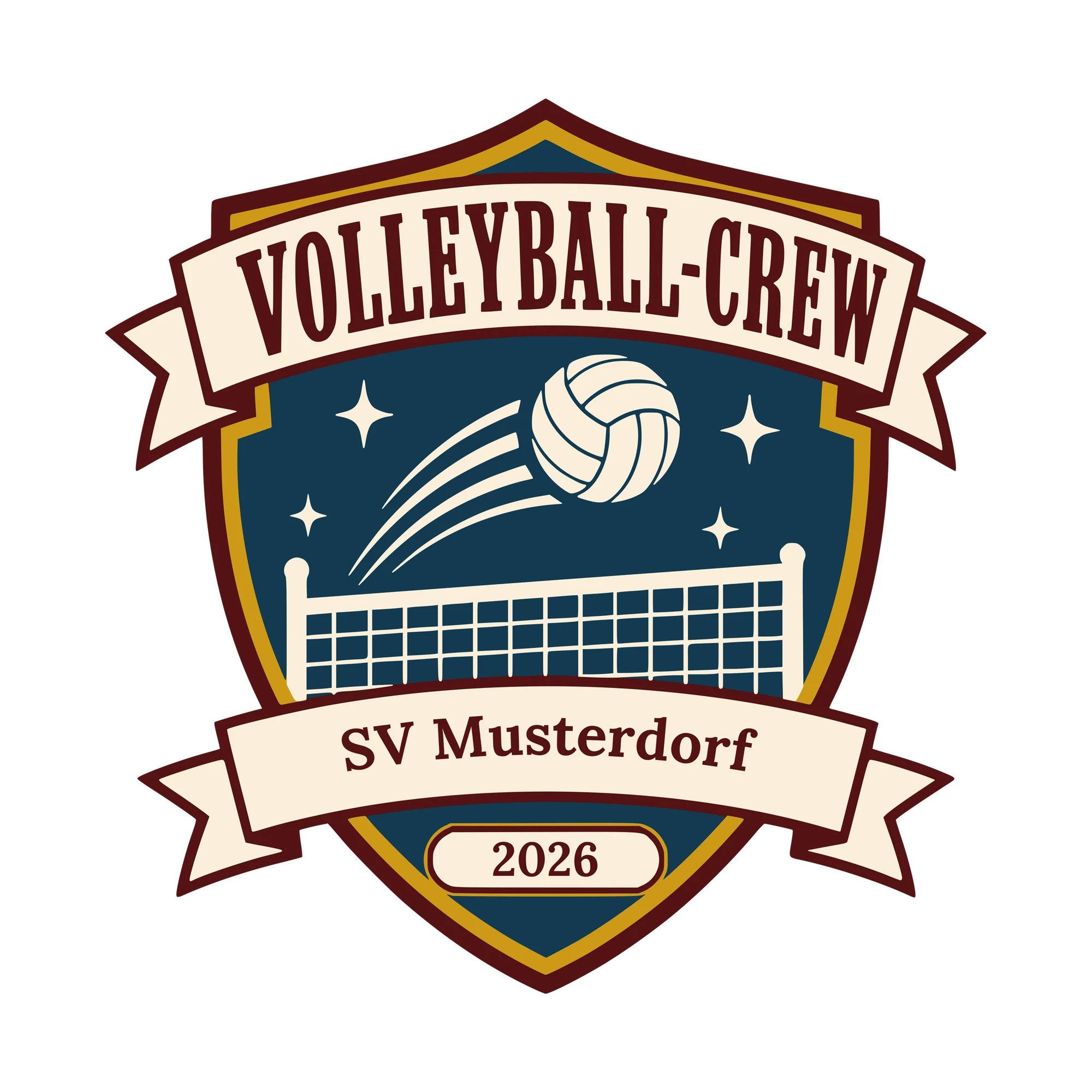 Bügelbild Volleyball-Crew mit Verein und Jahr als Grafik auf weißem Hintergrund (BB010515)