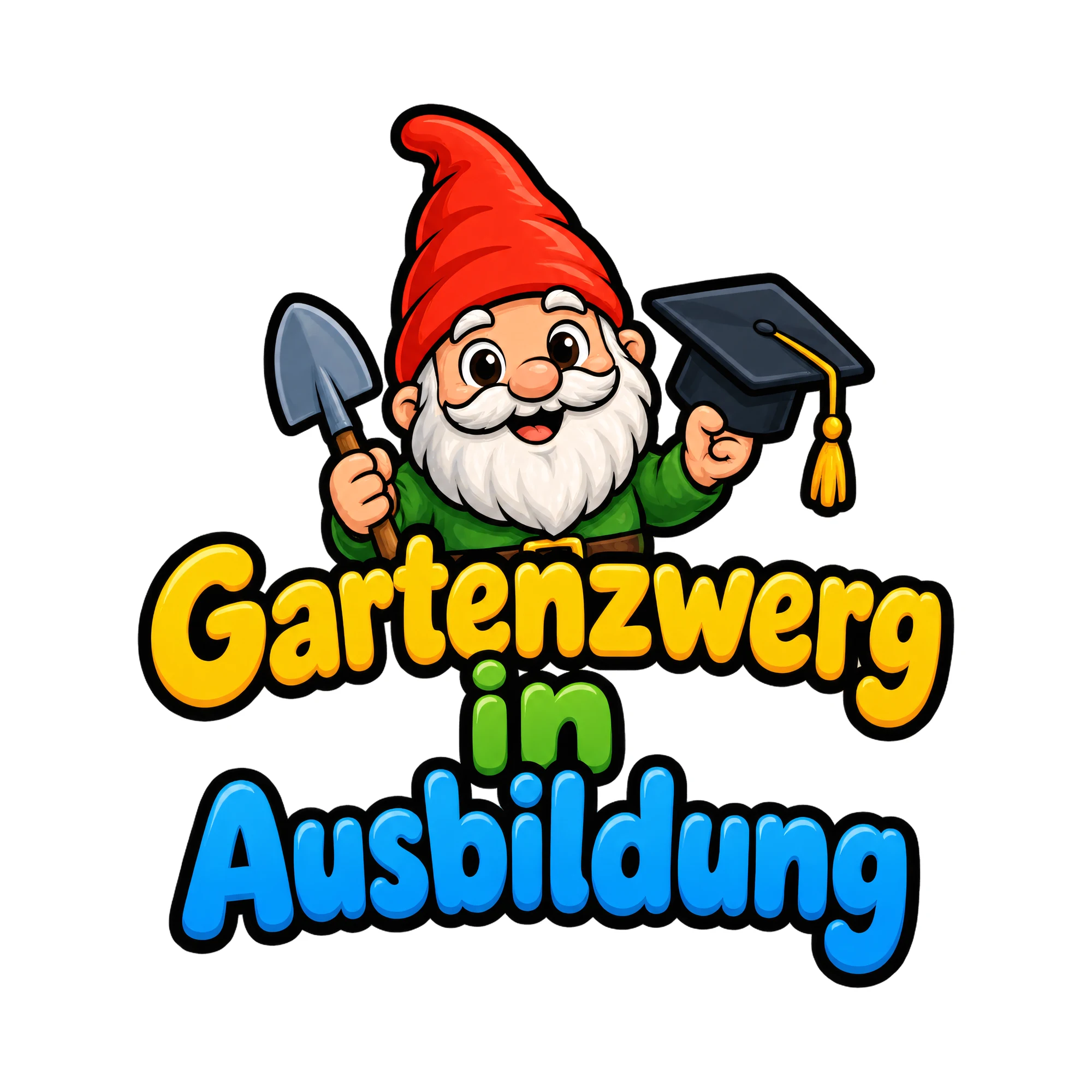 Bügelbild Gartenzwerg in ausbildung als Grafik auf weißem Hintergrund (BB016458)