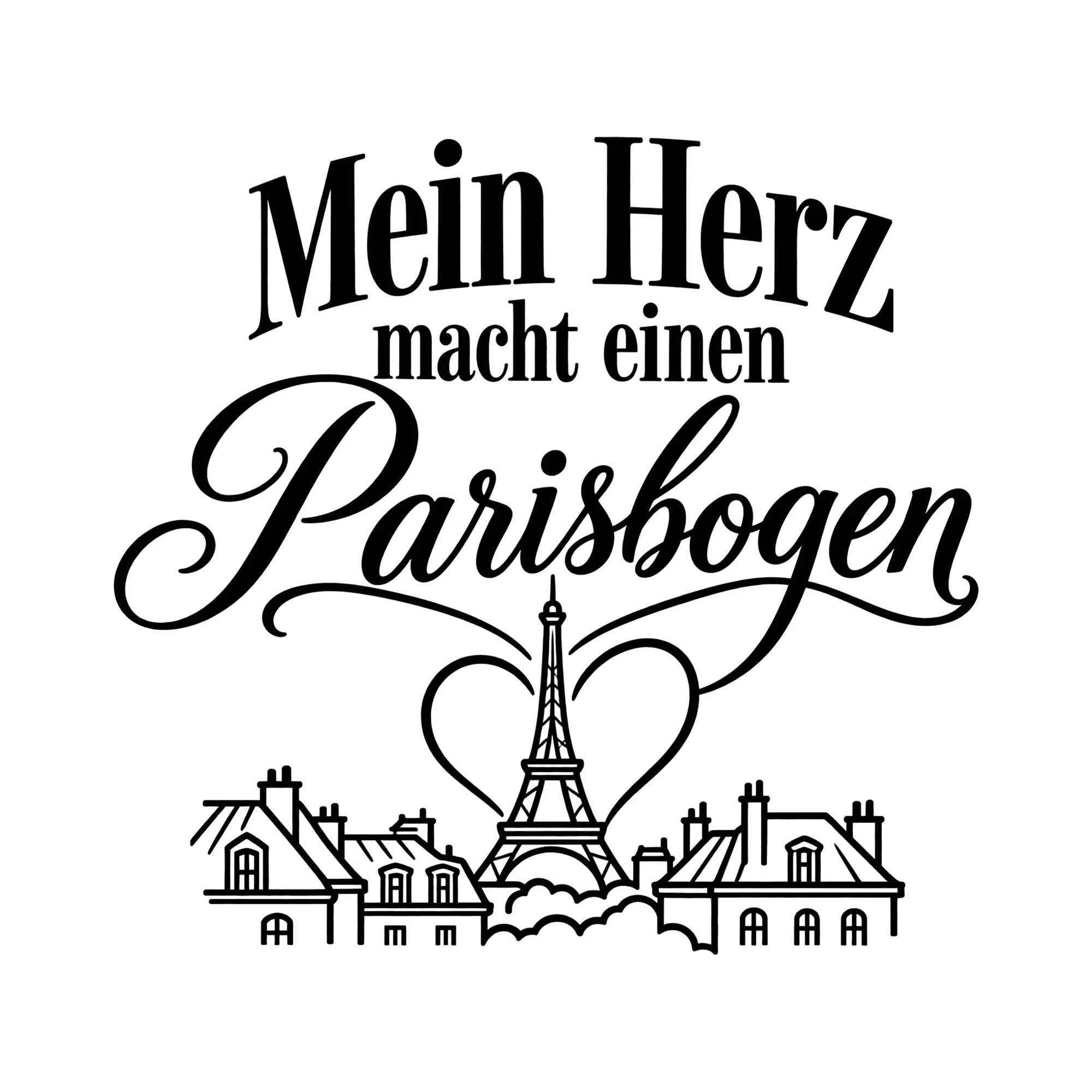 Bügelbild Mein Herz macht einen Parisbogen als Grafik auf weißem Hintergrund (BB013667)
