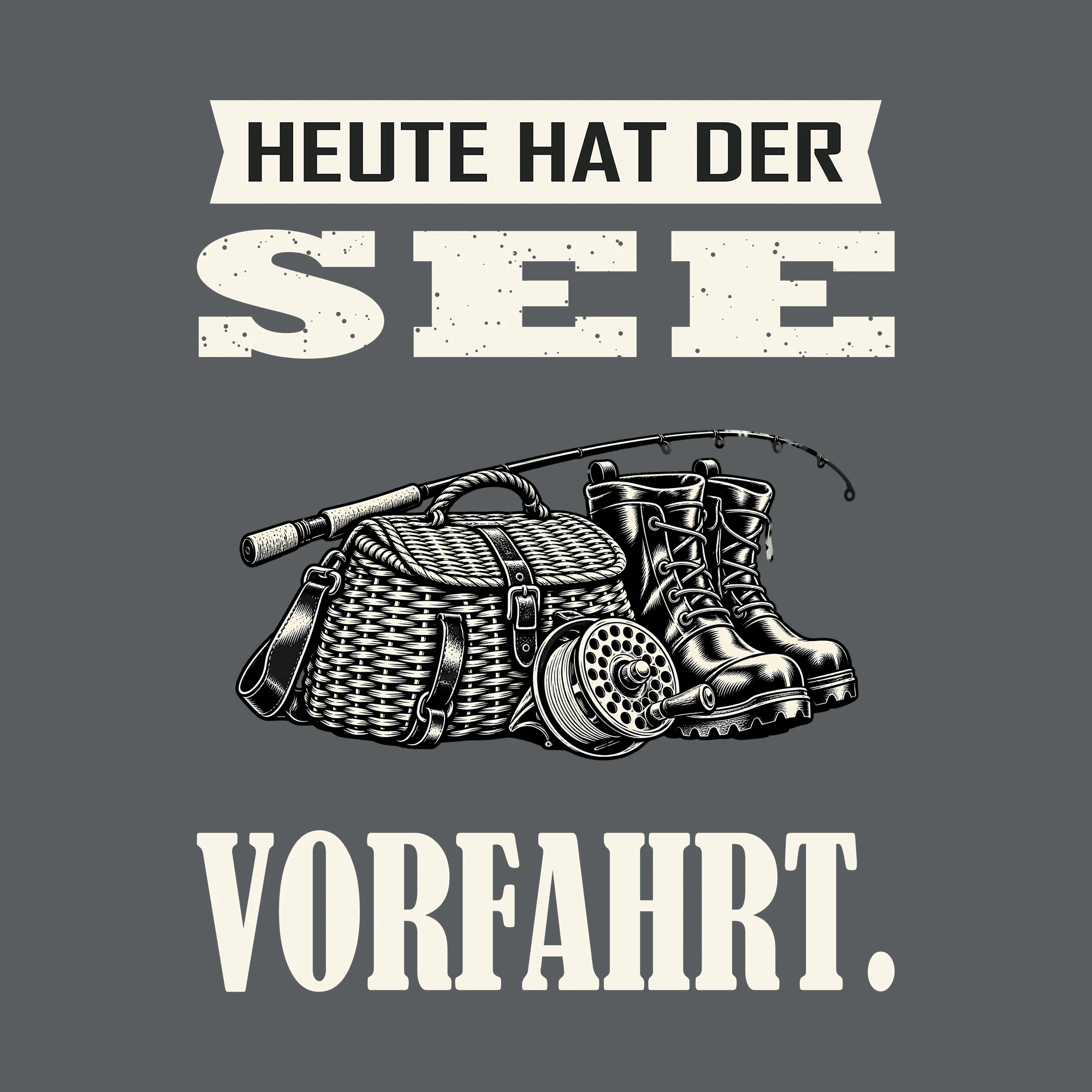 Bügelbild HEUTE HAT DER SEE VORFAHRT. als Grafik auf dunklem Hintergrund (BB012675)
