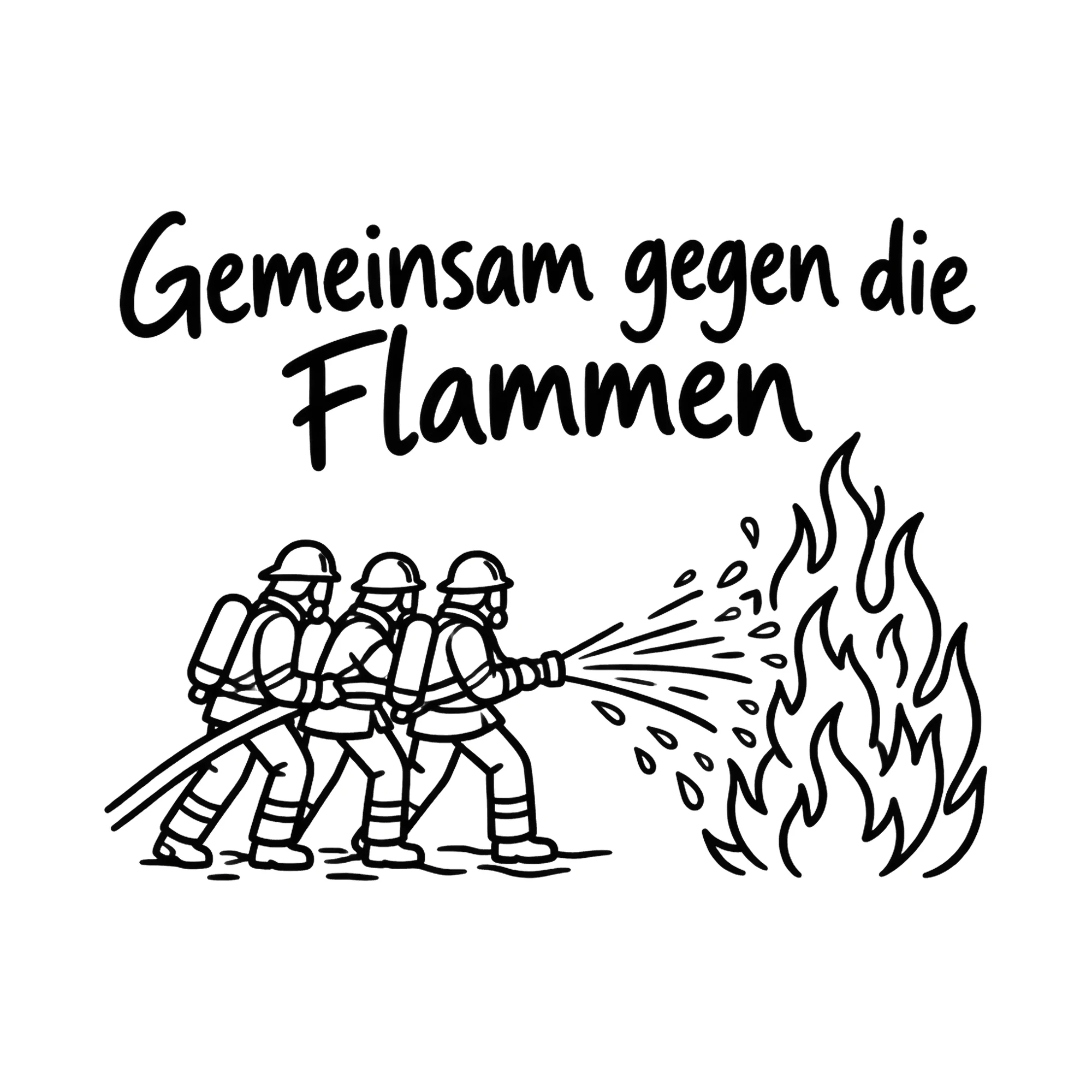 Bügelbild Gemeinsam gegen die Flammen als Grafik auf weißem Hintergrund (BB020433)