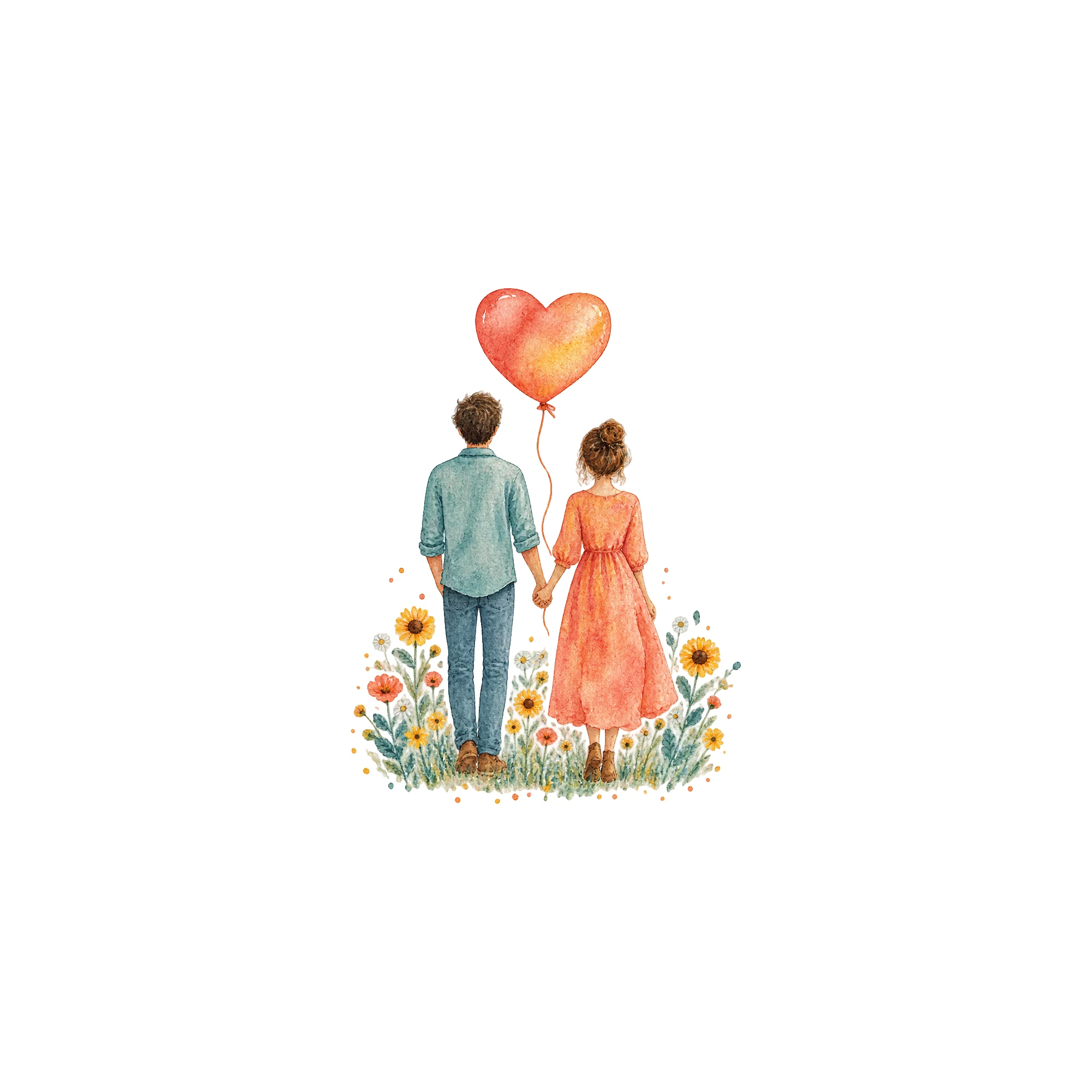 Bügelbild freundschaft paar herzballon als Grafik auf weißem Hintergrund (BB011401)