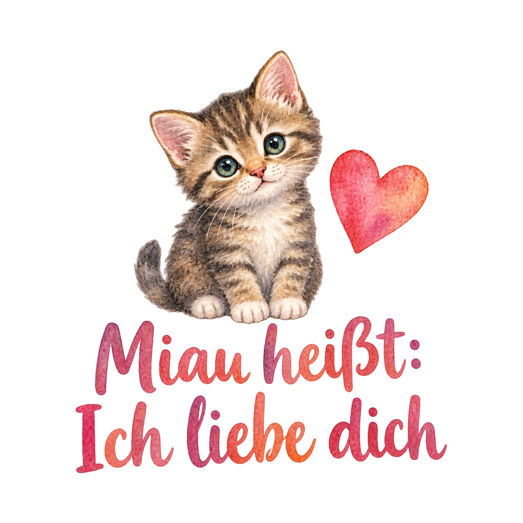 Bügelbild Miau heißt: Ich liebe dich als Grafik auf weißem Hintergrund (BB018561)