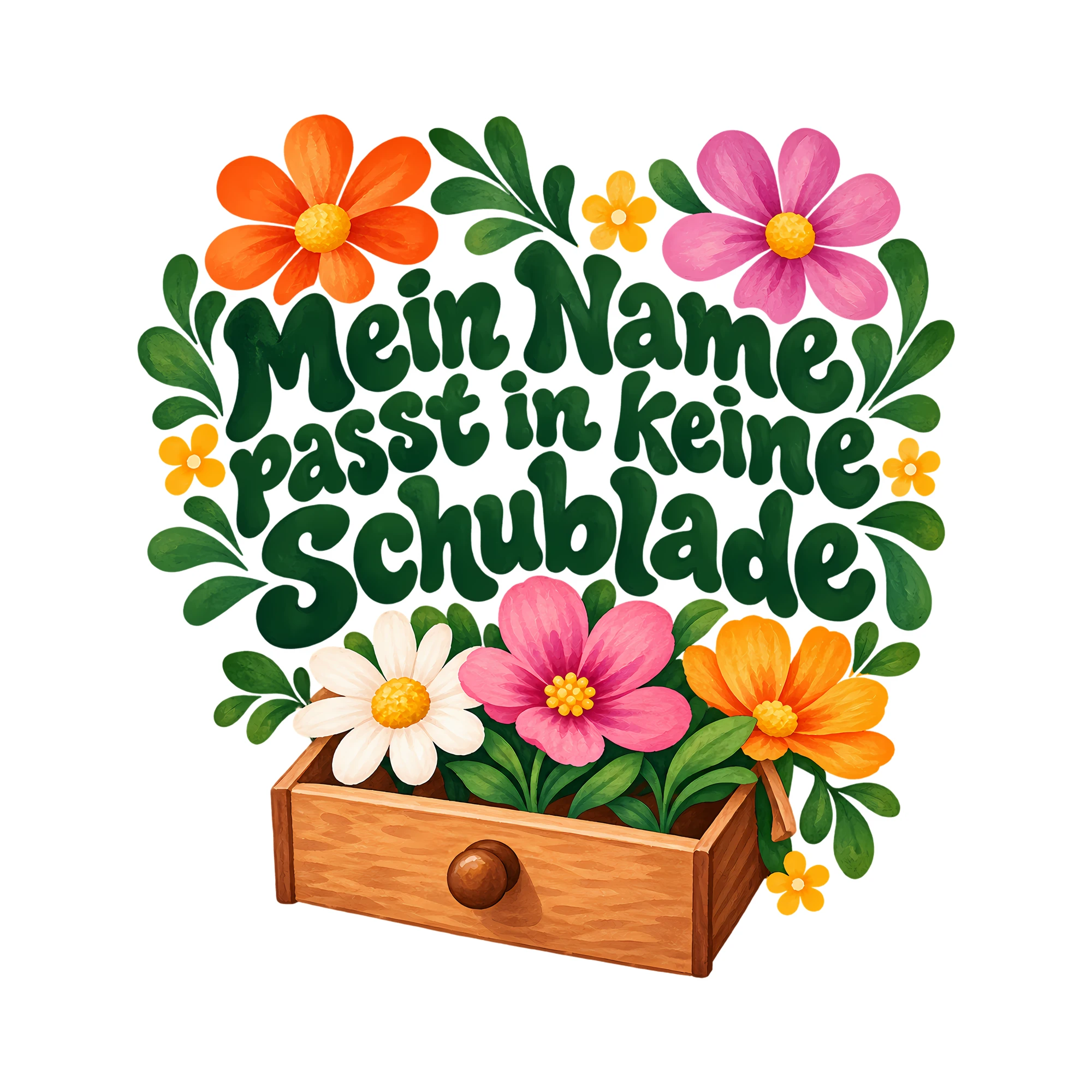 Bügelbild Mein Name passt in keine Schublade als Grafik auf weißem Hintergrund (BB014441)