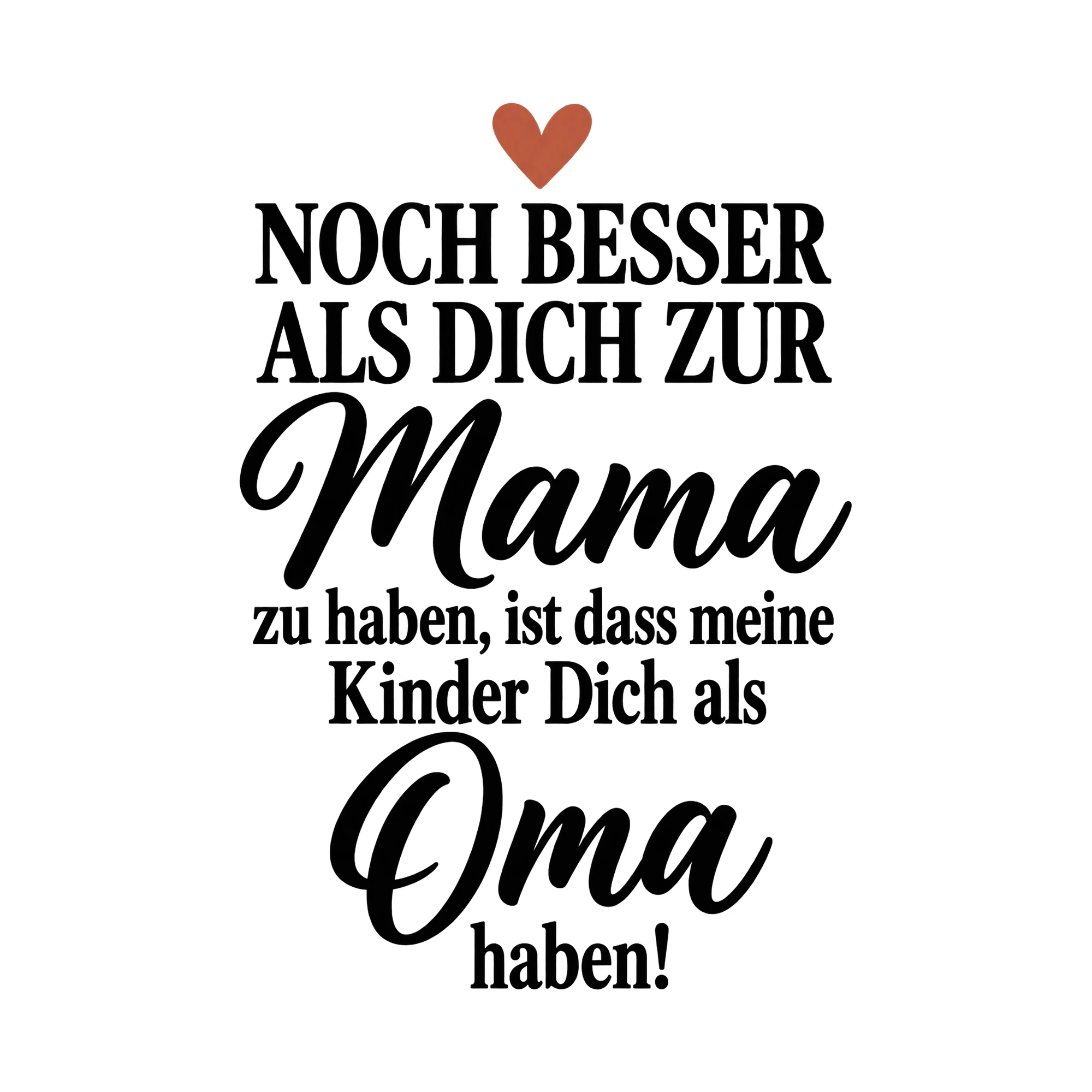 Bügelbild „Noch besser als dich zur Mama zu haben, ist dass meine Kinder dich als Oma“ als Grafik auf weißem Hintergrund (BB015141)