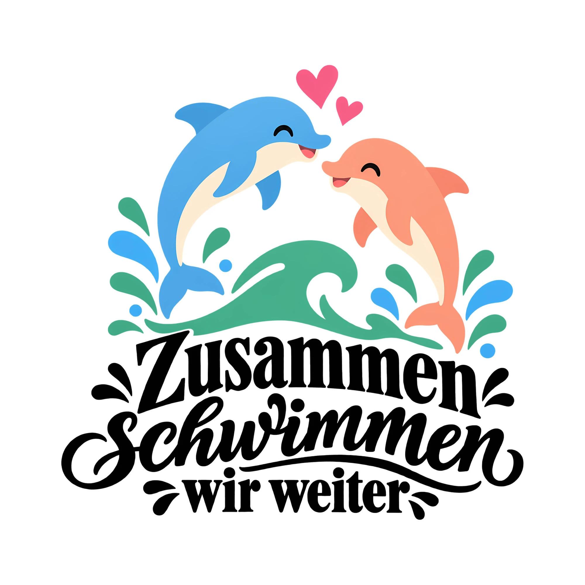 Bügelbild Zusammen schwimmen wir weiter als Grafik auf weißem Hintergrund (BB012278)
