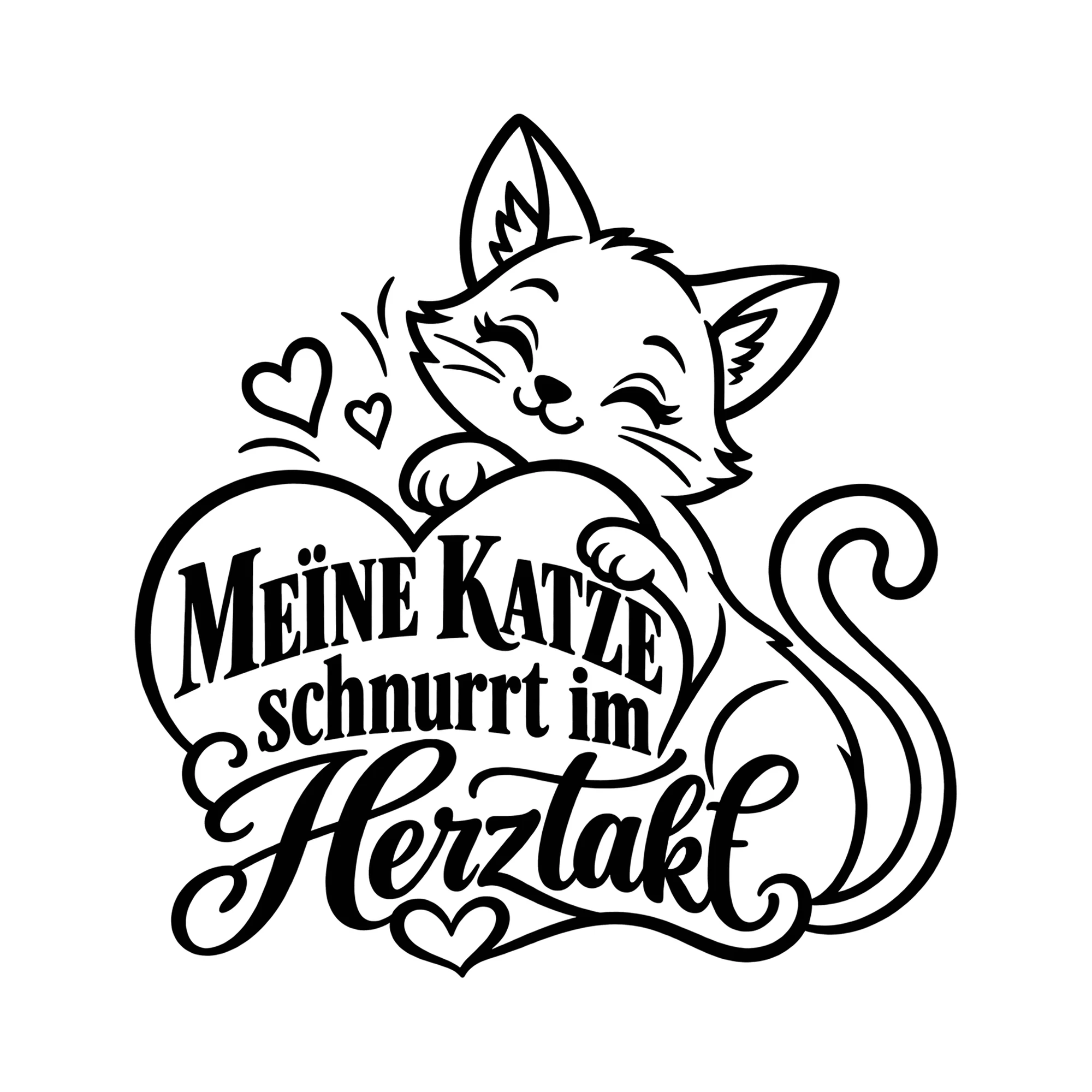 Bügelbild Meine Katze schnurrt im Herztakt als Grafik auf weißem Hintergrund (BB013609)