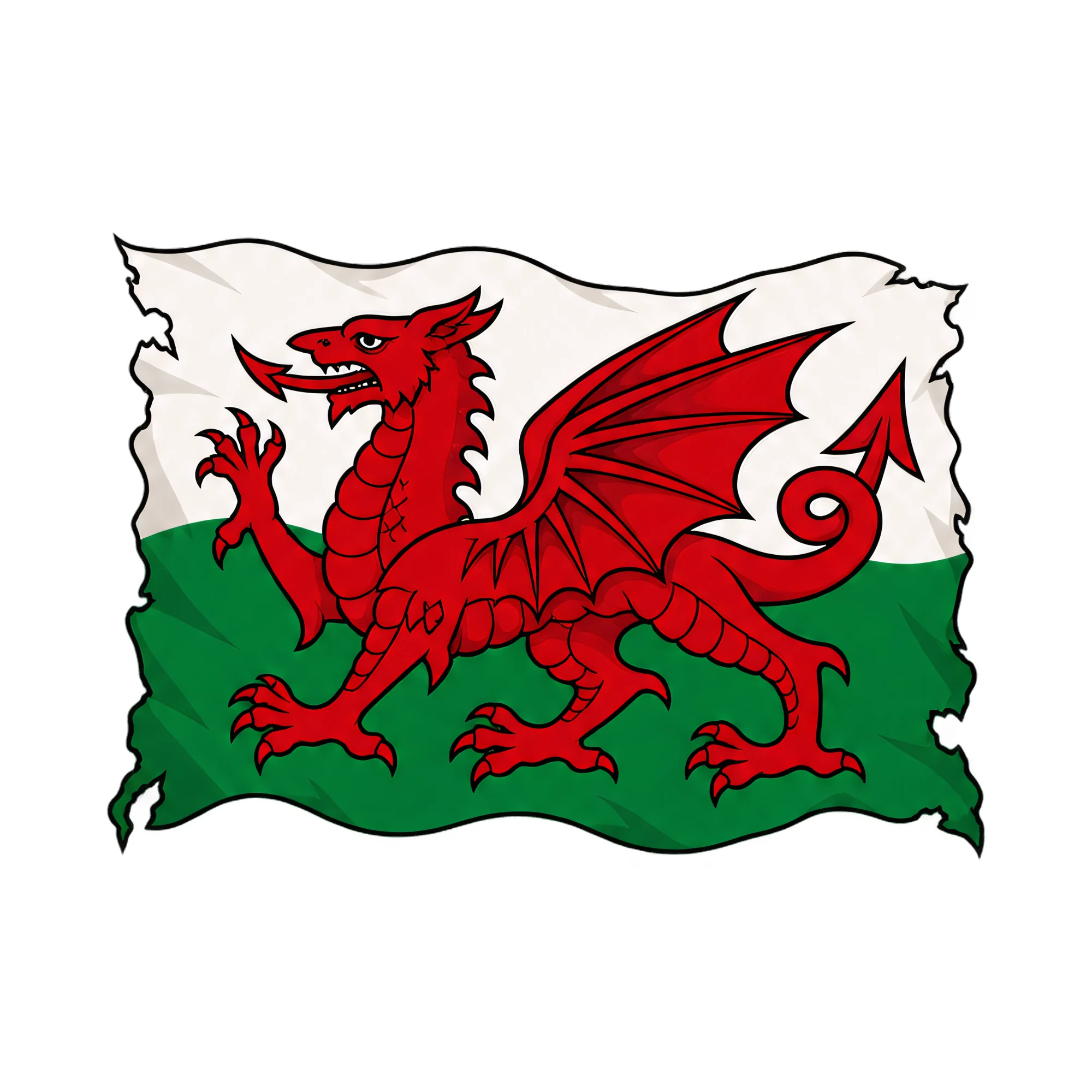 Bügelbild „Zerrissene Fahne Wales“, Lustiger Shirt Motiv als Grafik auf weißem Hintergrund (BB016071)