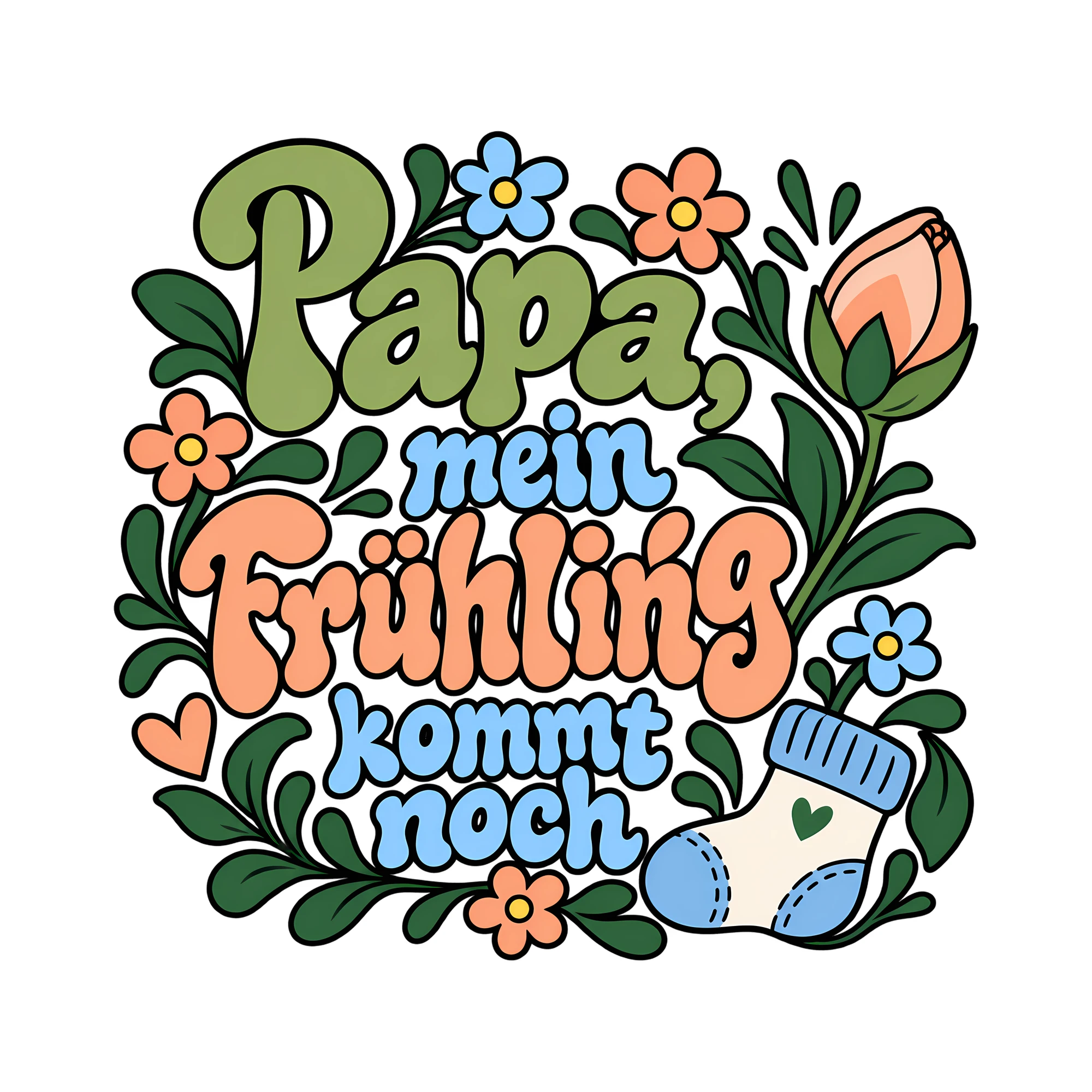 Bügelbild Papa, mein Frühling kommt noch als Grafik auf weißem Hintergrund (BB012391)