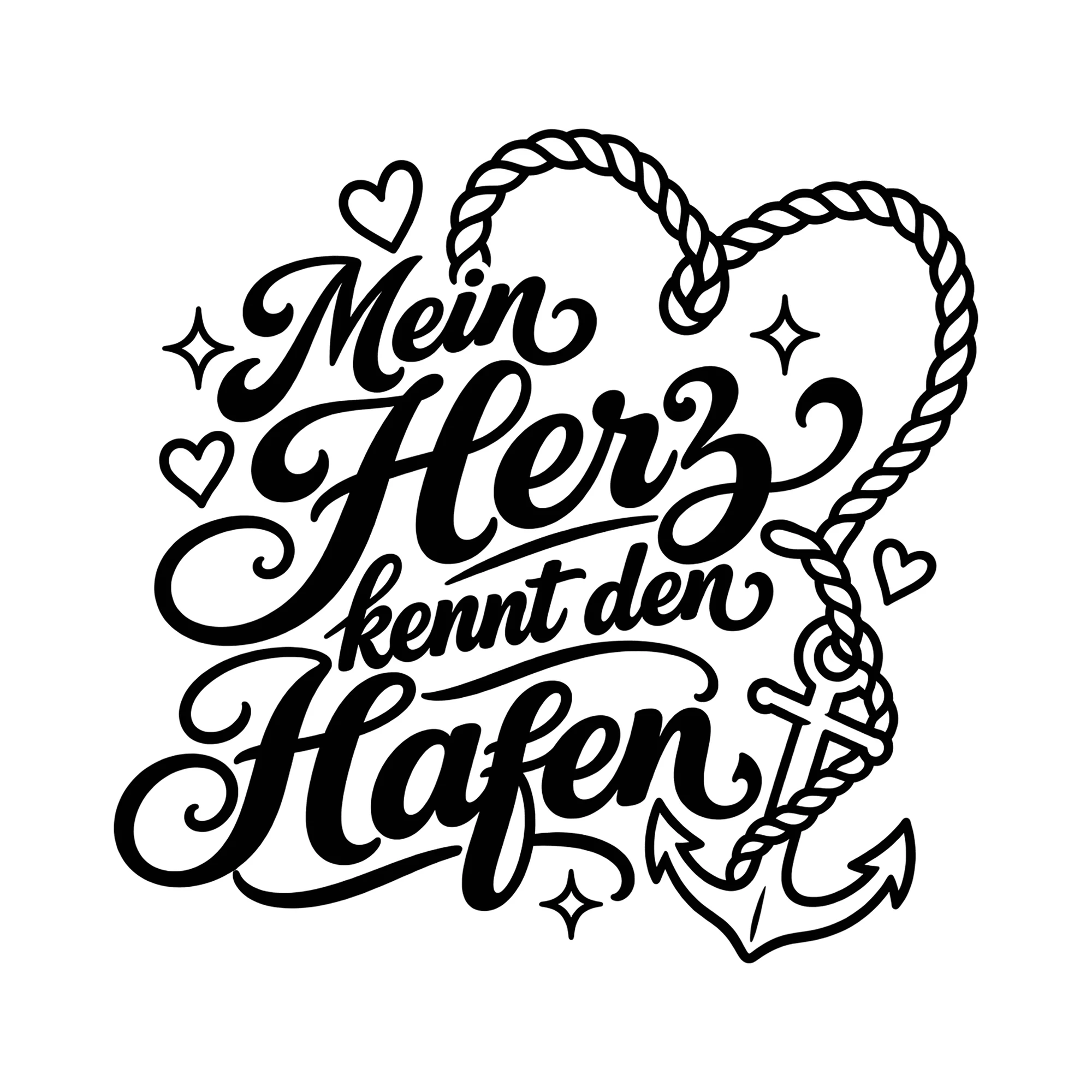 Bügelbild Mein Herz kennt den Hafen als Grafik auf weißem Hintergrund (BB013673)