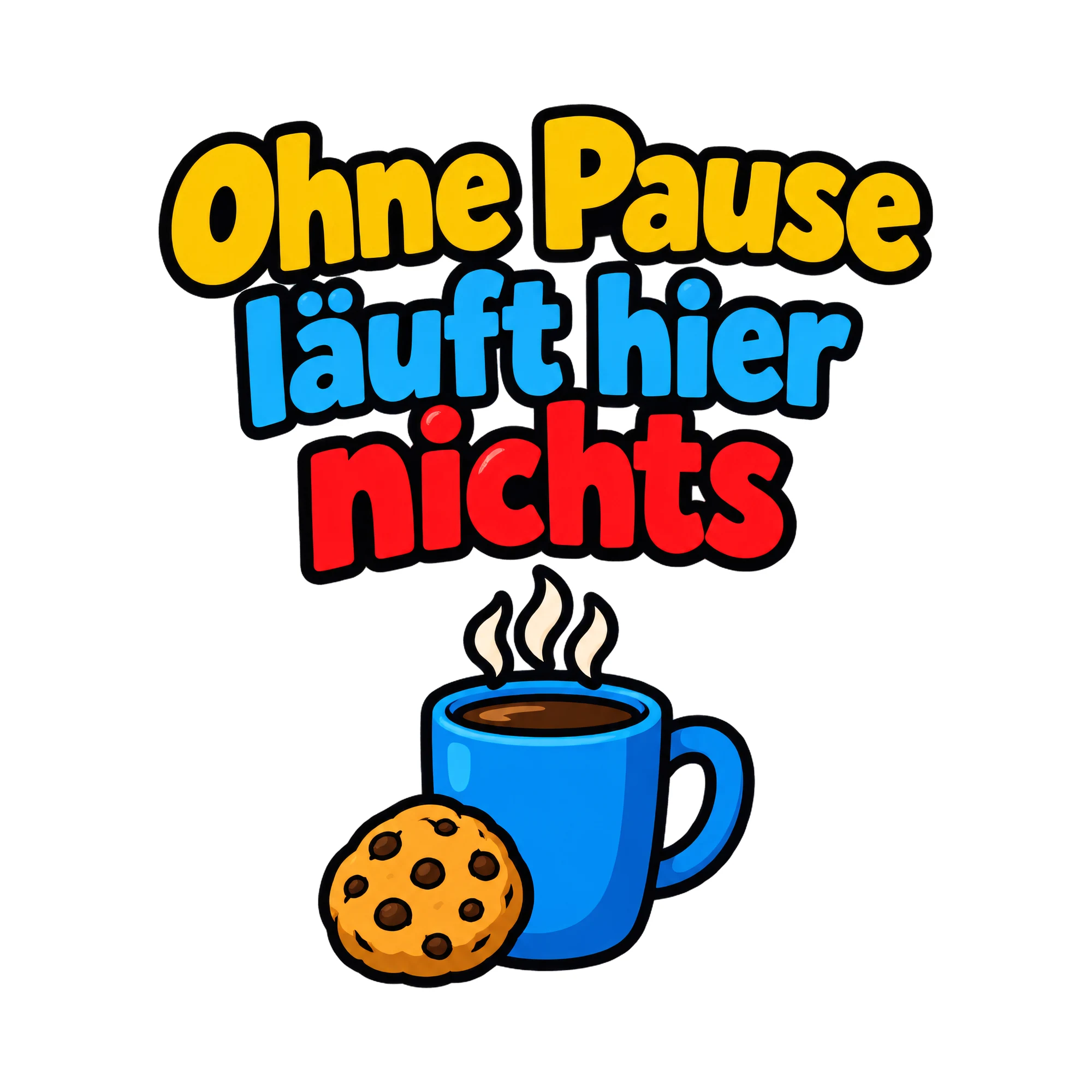 Bügelbild Ohne Pause läuft hier nichts als Grafik auf weißem Hintergrund (BB018604)