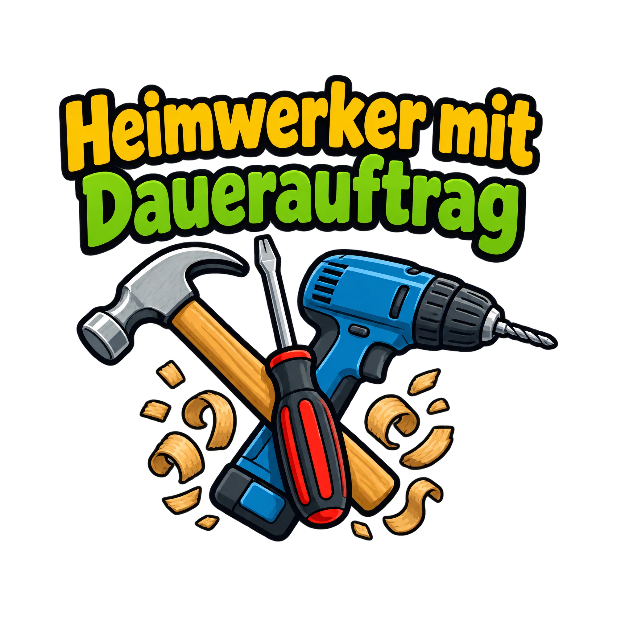 Bügelbild Heimwerker mit Dauerauftrag als Grafik auf weißem Hintergrund (BB018503)