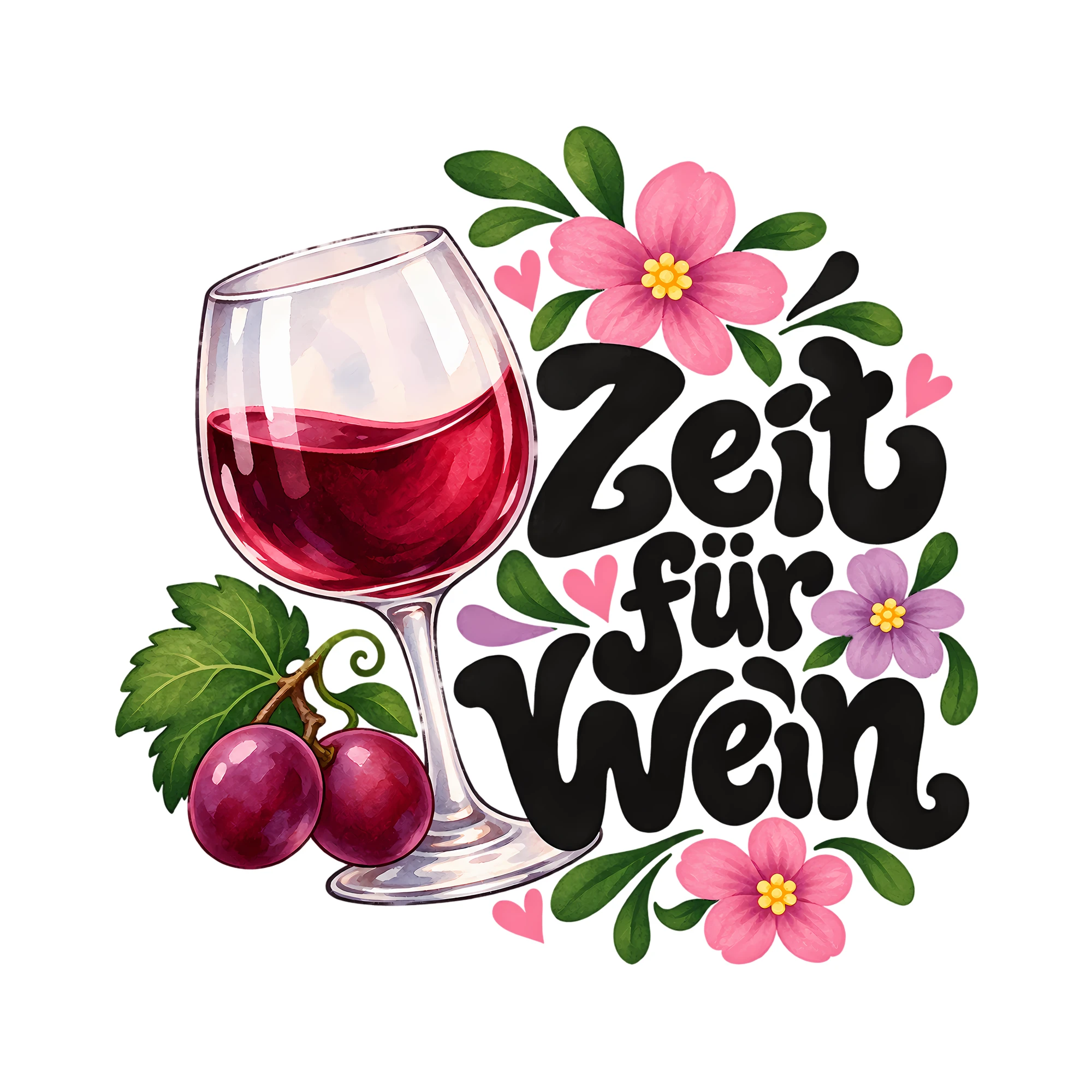 Bügelbild Zeit für Wein! als Grafik auf weißem Hintergrund (BB011872)