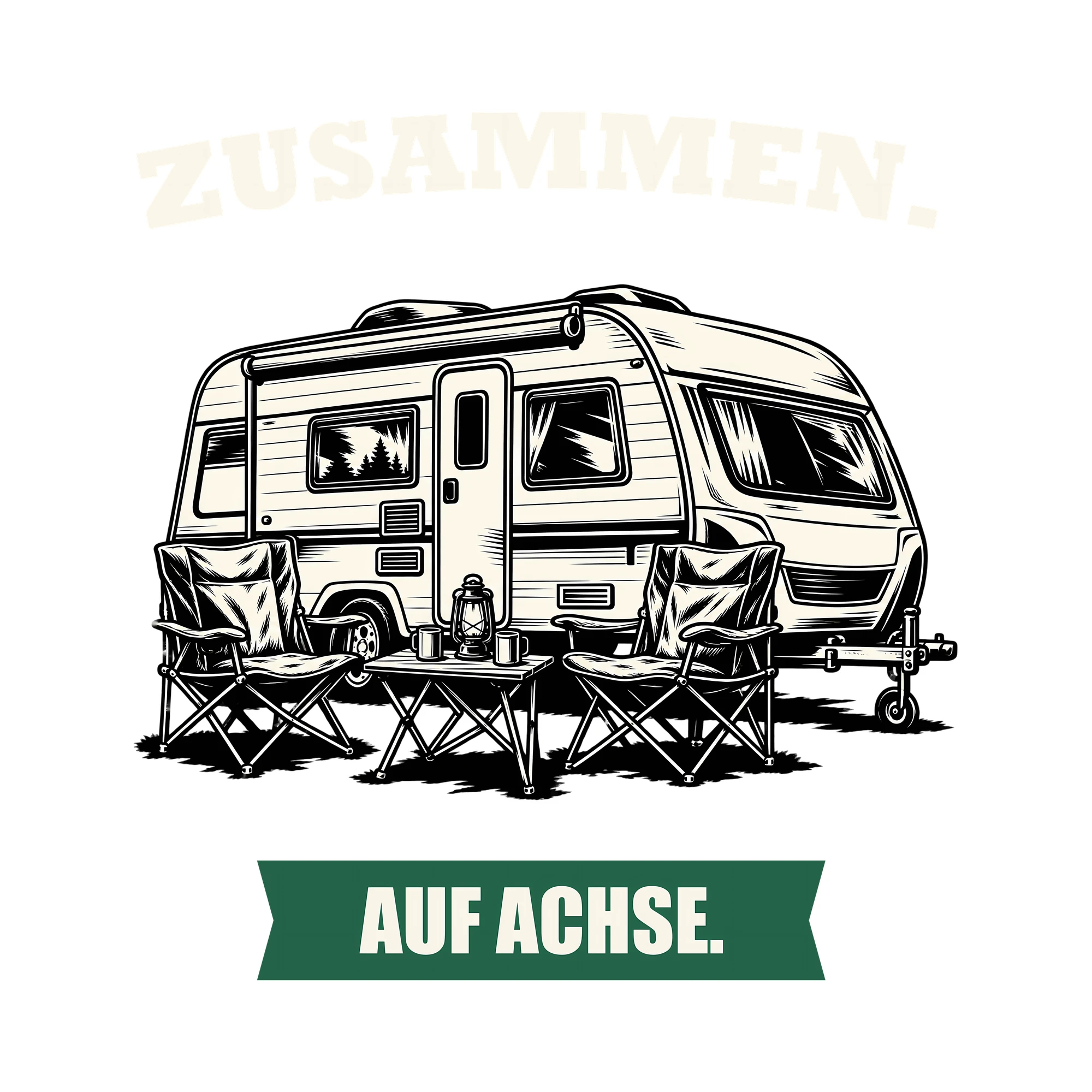Bügelbild ZUSAMMEN. AUF ACHSE. als Grafik auf weißem Hintergrund (BB012706)