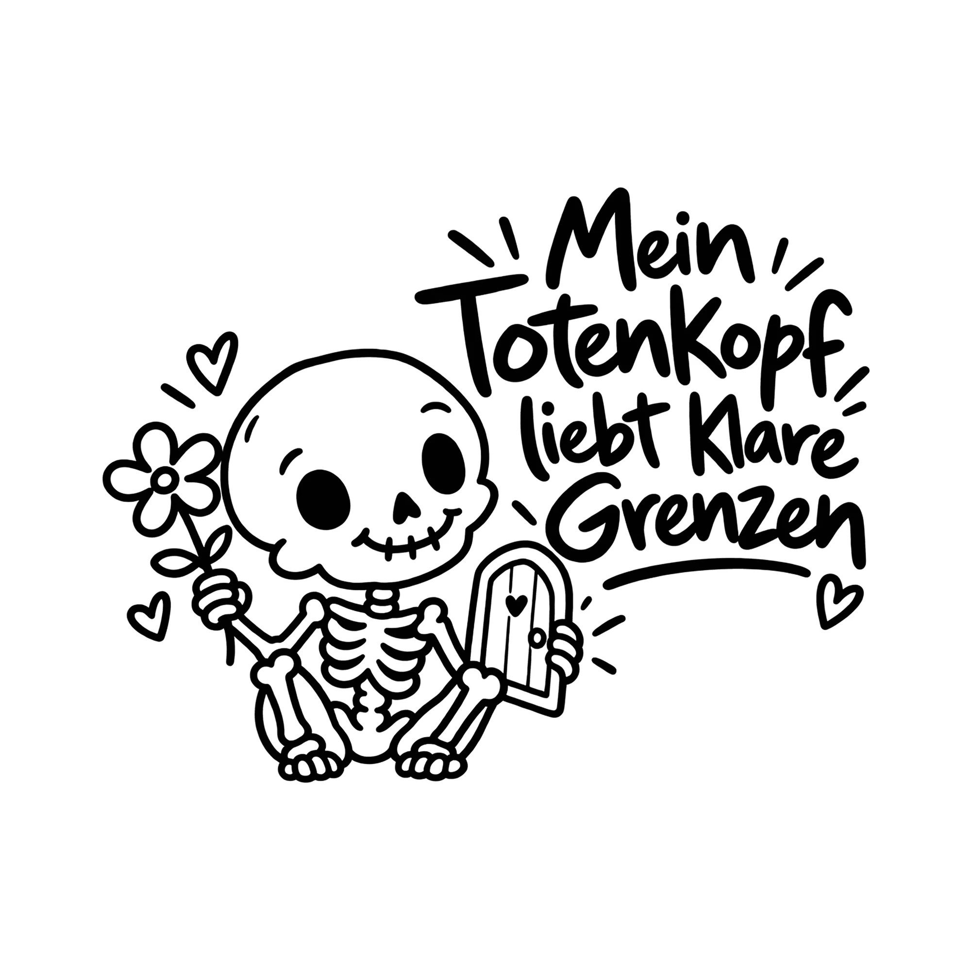 Bügelbild Mein Totenkopf liebt klare Grenzen als Grafik auf weißem Hintergrund (BB014569)