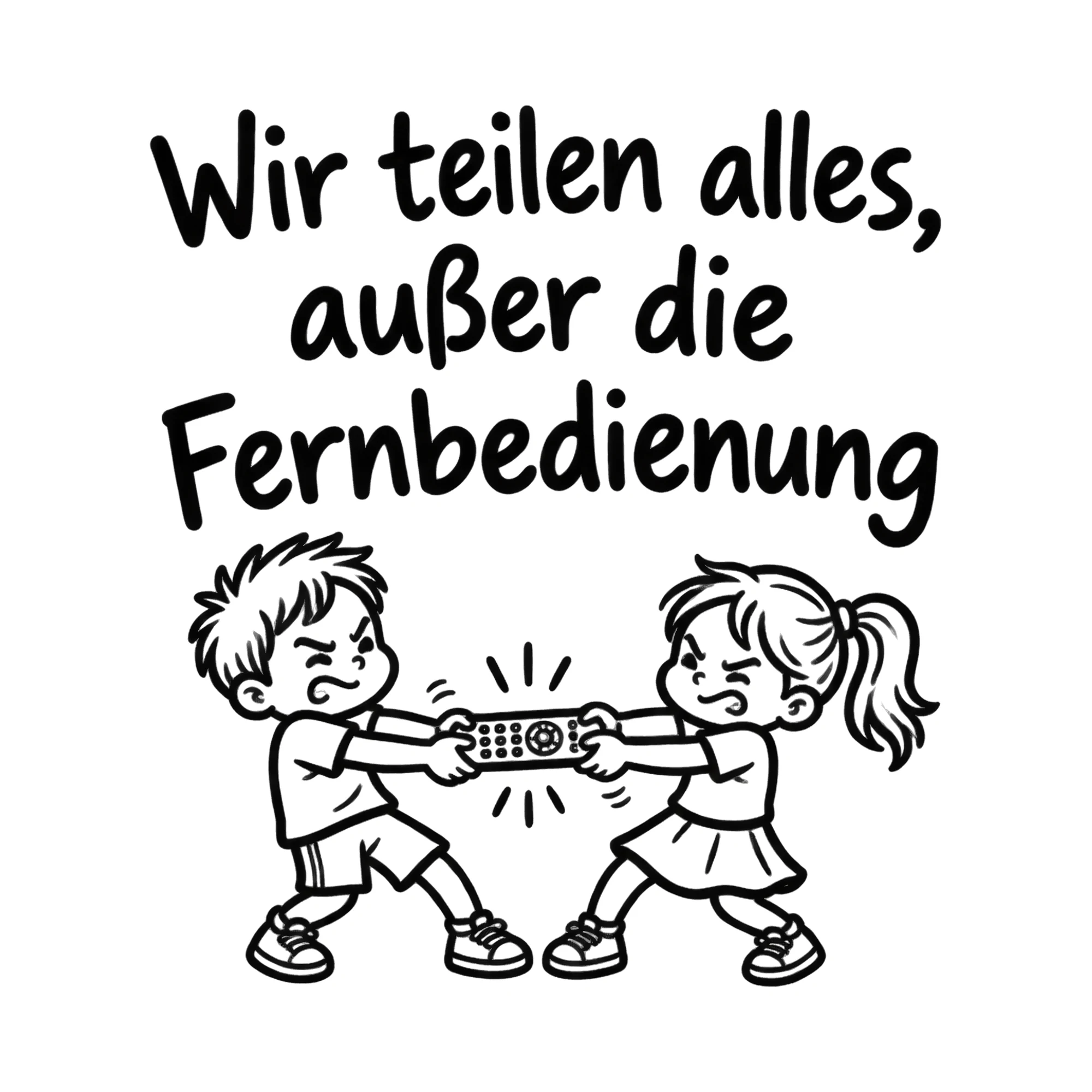 Bügelbild Wir teilen alles, außer die Fernbedienung als Grafik auf weißem Hintergrund (BB020077)