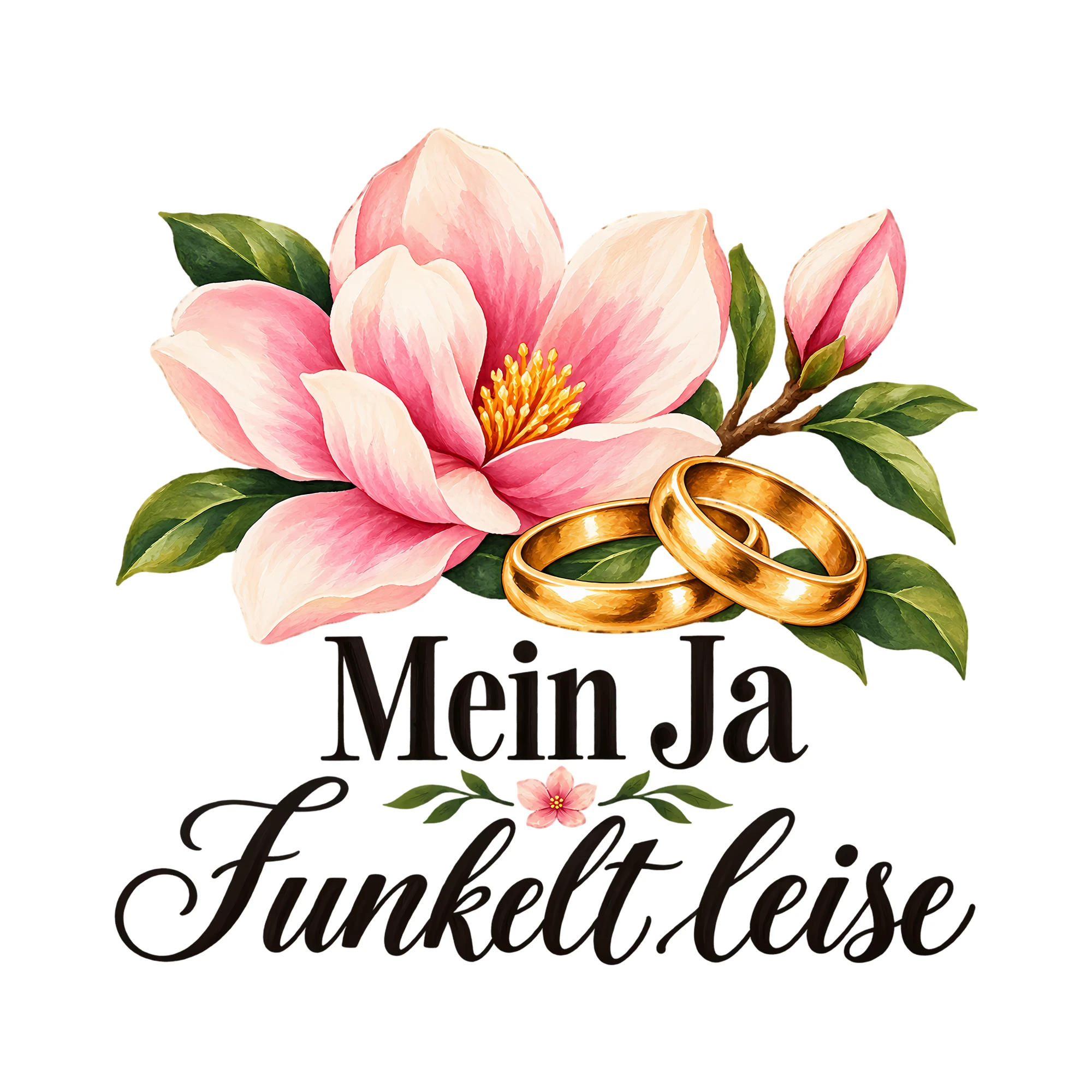 Bügelbild Mein Ja funkelt leise als Grafik auf weißem Hintergrund (BB013139)