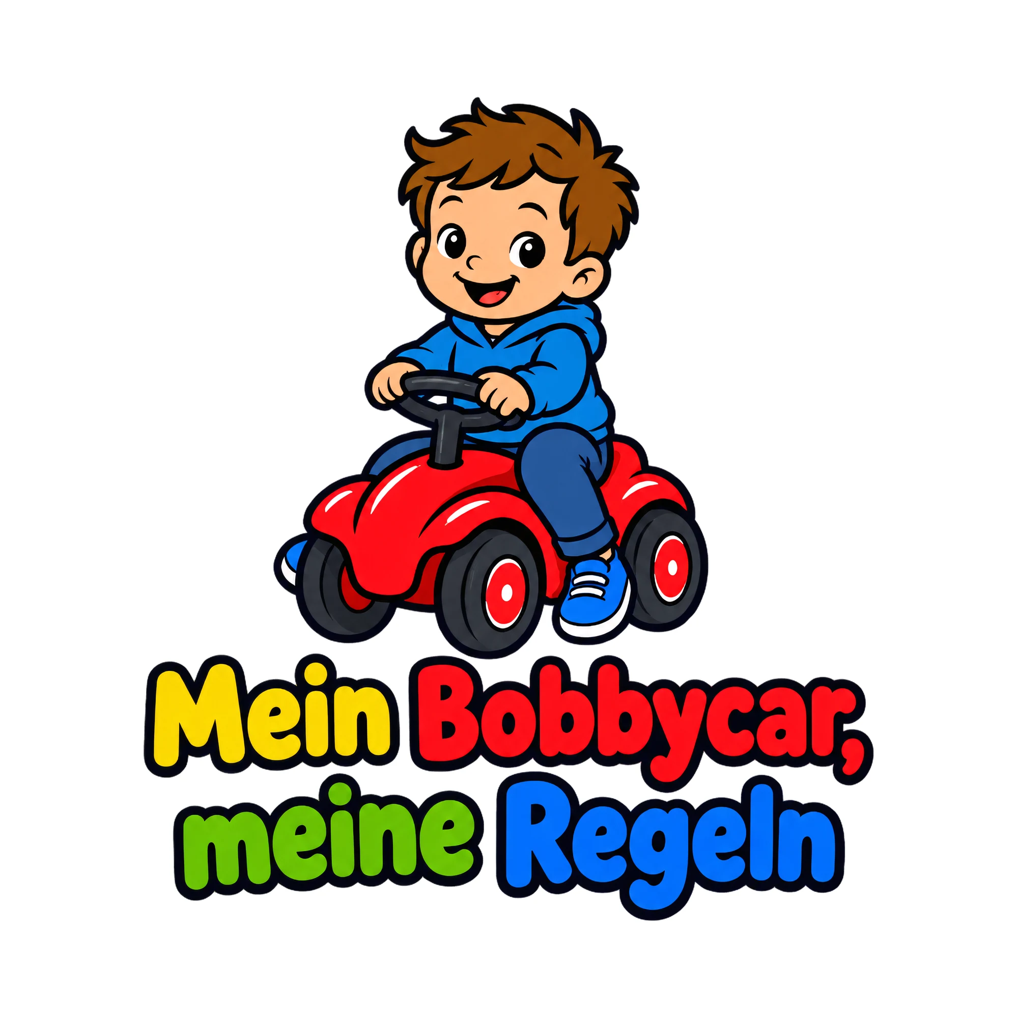 Bügelbild Mein Bobbycar, meine Regeln als Grafik auf weißem Hintergrund (BB020036)