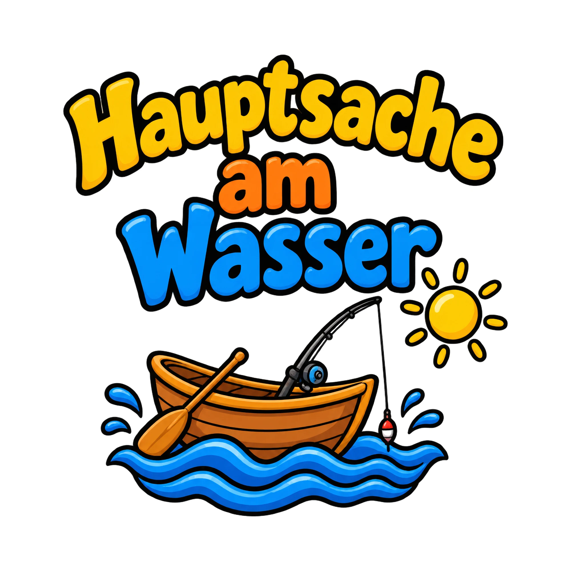 Bügelbild Hauptsache am Wasser, Hobby Shirt Spruch als Grafik auf weißem Hintergrund (BB016435)