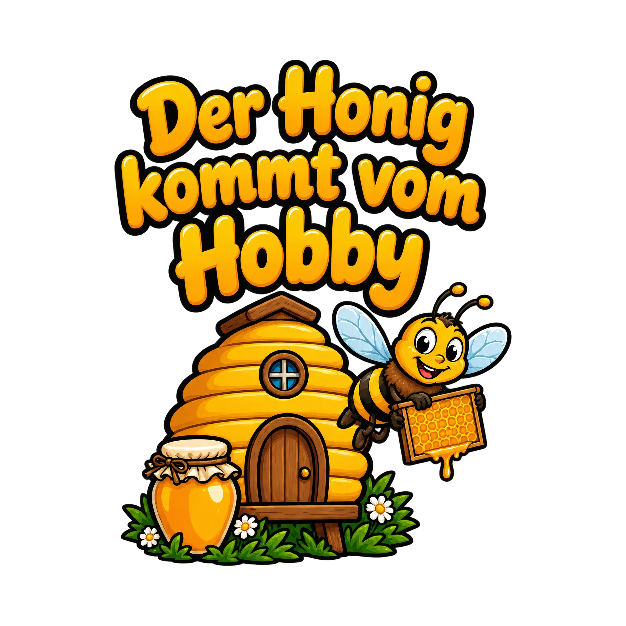 Bügelbild Der Honig kommt vom Hobby als Grafik auf weißem Hintergrund (BB019306)