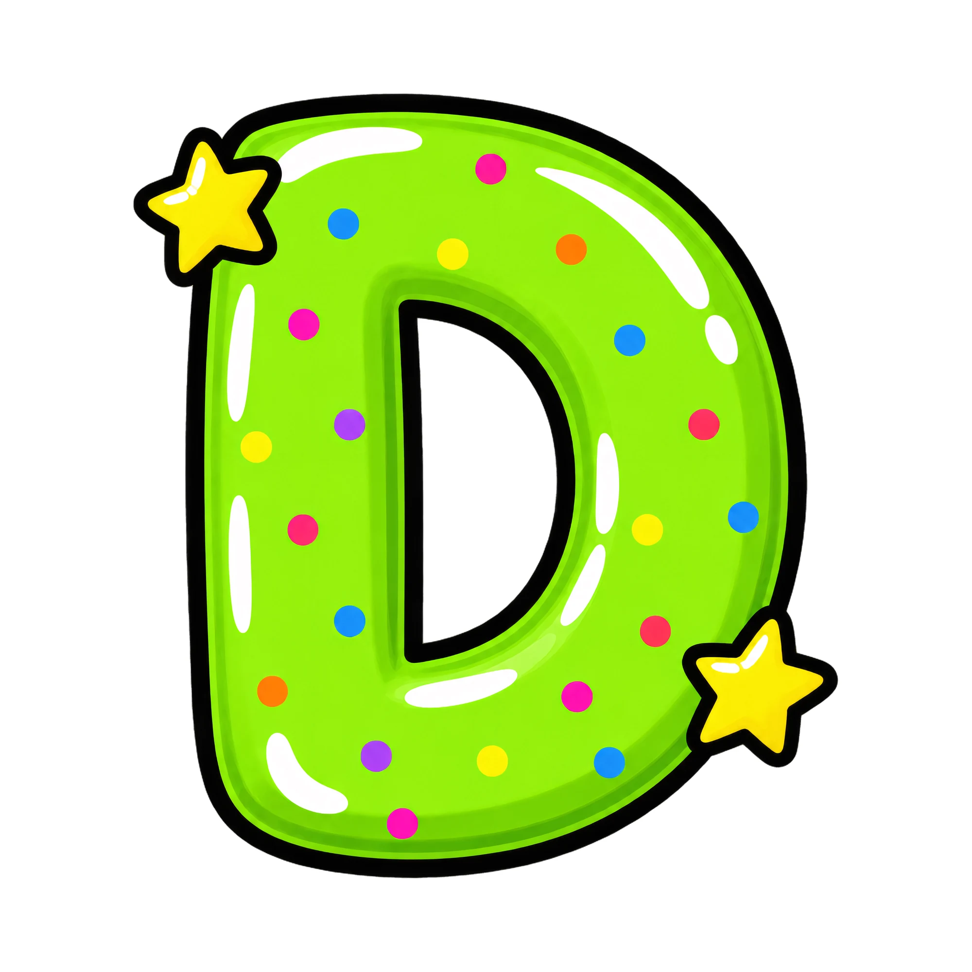 Bügelbild Buchstabe D im Comic-Ballon-Stil, Buchstaben Bügelbild als Grafik auf weißem Hintergrund (BB016314)