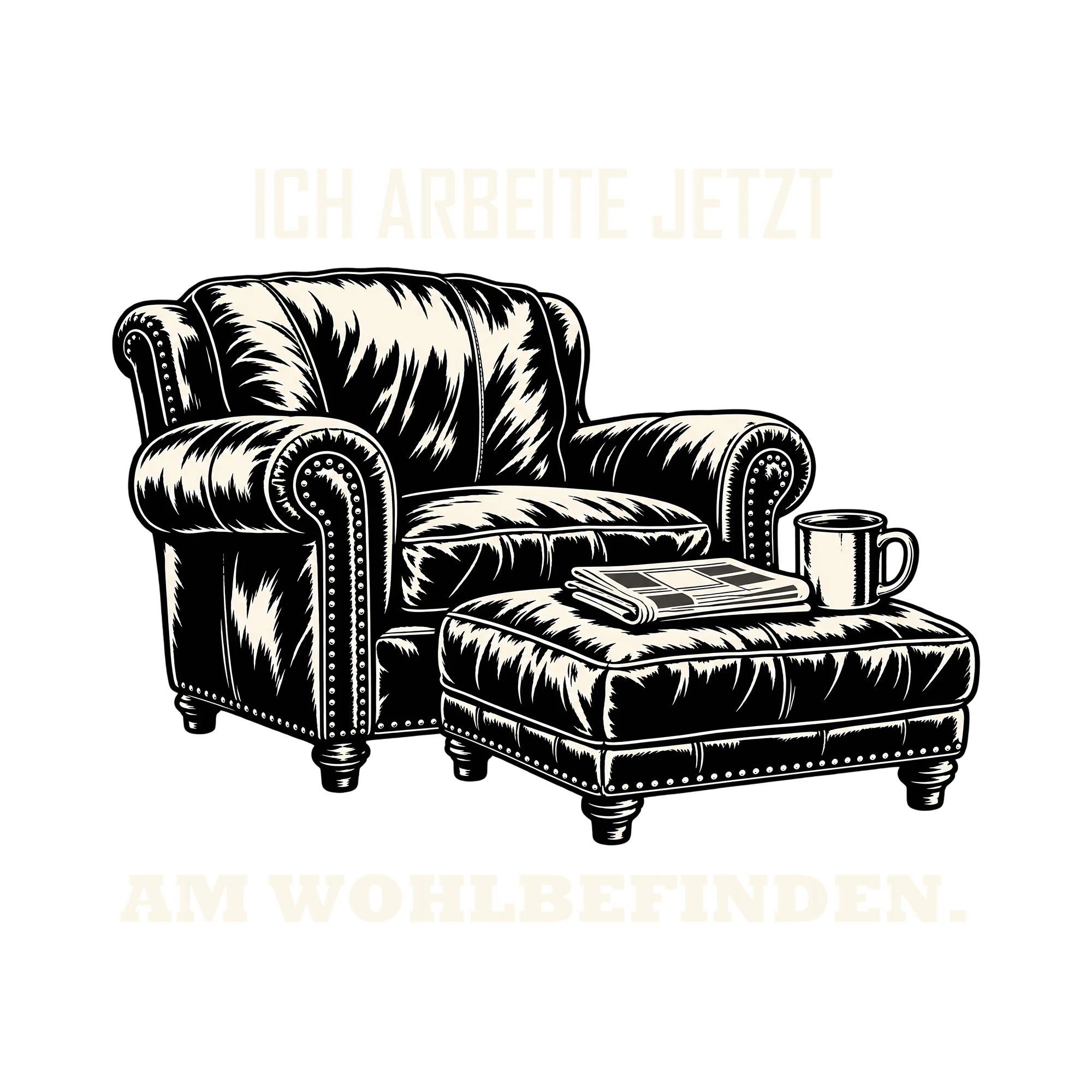 Bügelbild ICH ARBEITE JETZT AM WOHLBEFINDEN. als Grafik auf weißem Hintergrund (BB011534)