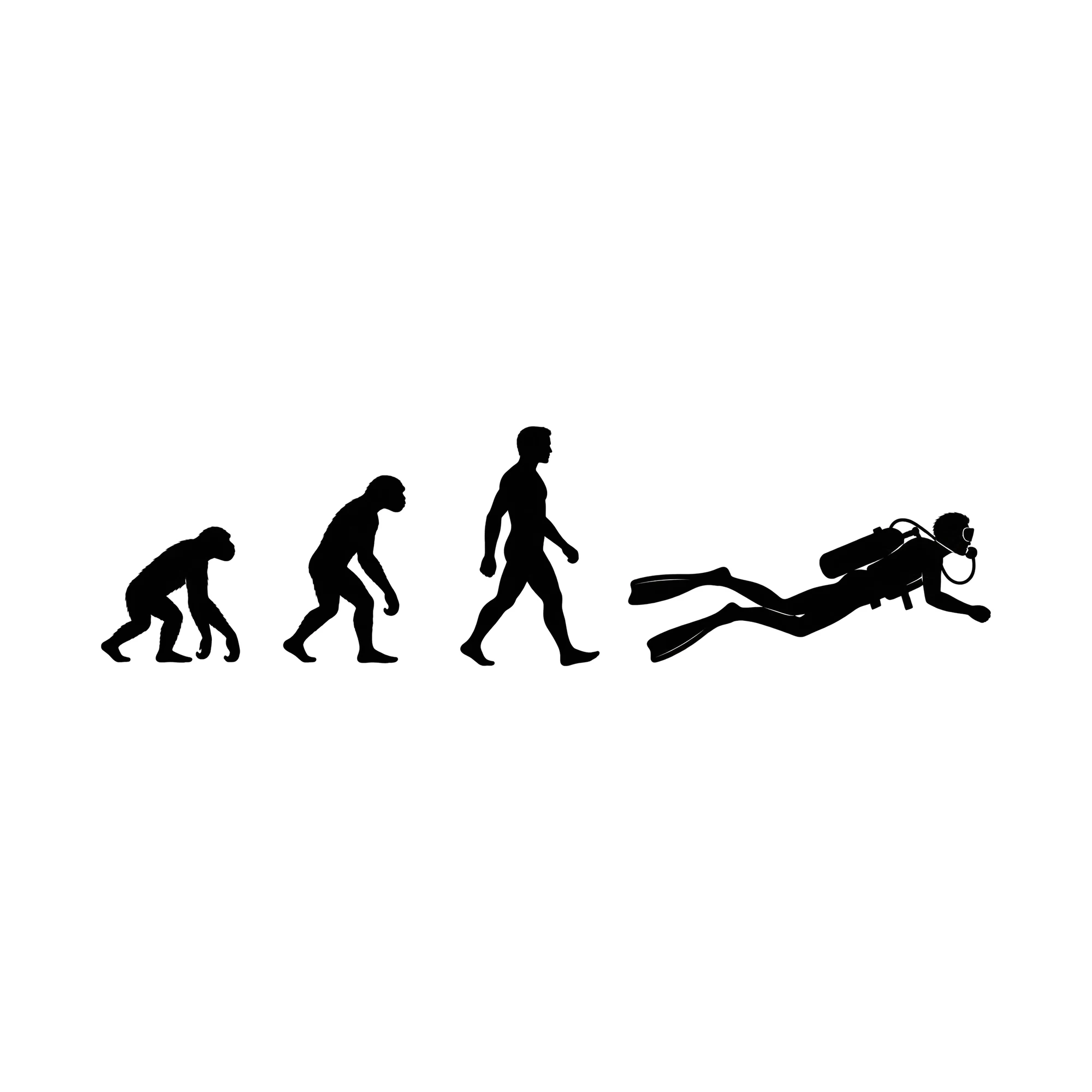 Bügelbild Evolution Diving, Lustiger Shirt Motiv als Grafik auf weißem Hintergrund (BB015270)