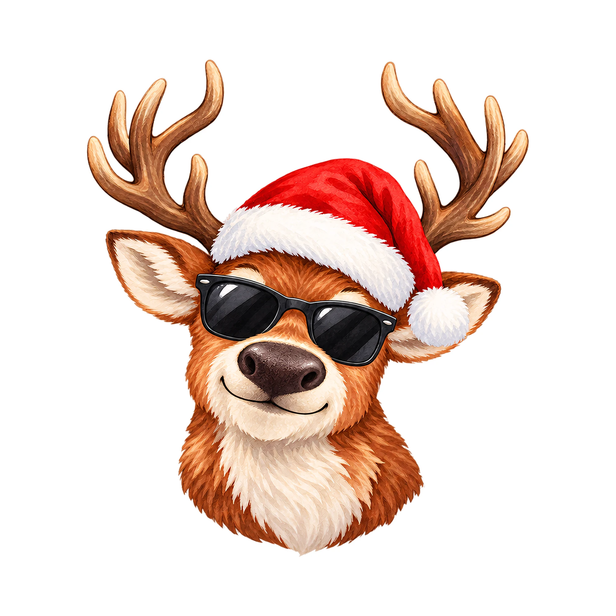 Bügelbild Cooles Weihnachtsmann-Rentier, Weihnachten Shirt Motiv als Grafik auf weißem Hintergrund (BB014789)