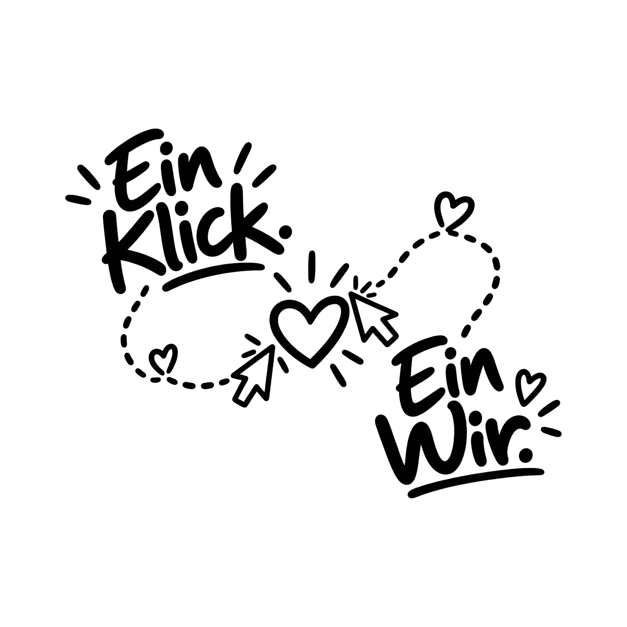 Bügelbild Ein Klick. Ein Wir. als Grafik auf weißem Hintergrund (BB012276)
