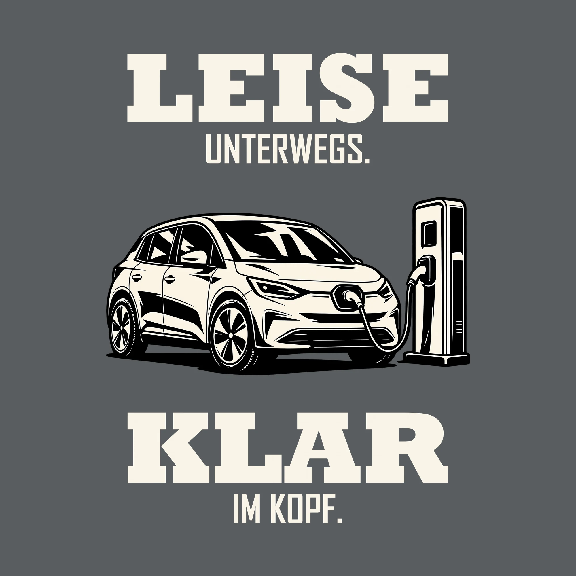 Bügelbild LEISE UNTERWEGS. KLAR IM KOPF. als Grafik auf dunklem Hintergrund (BB012721)