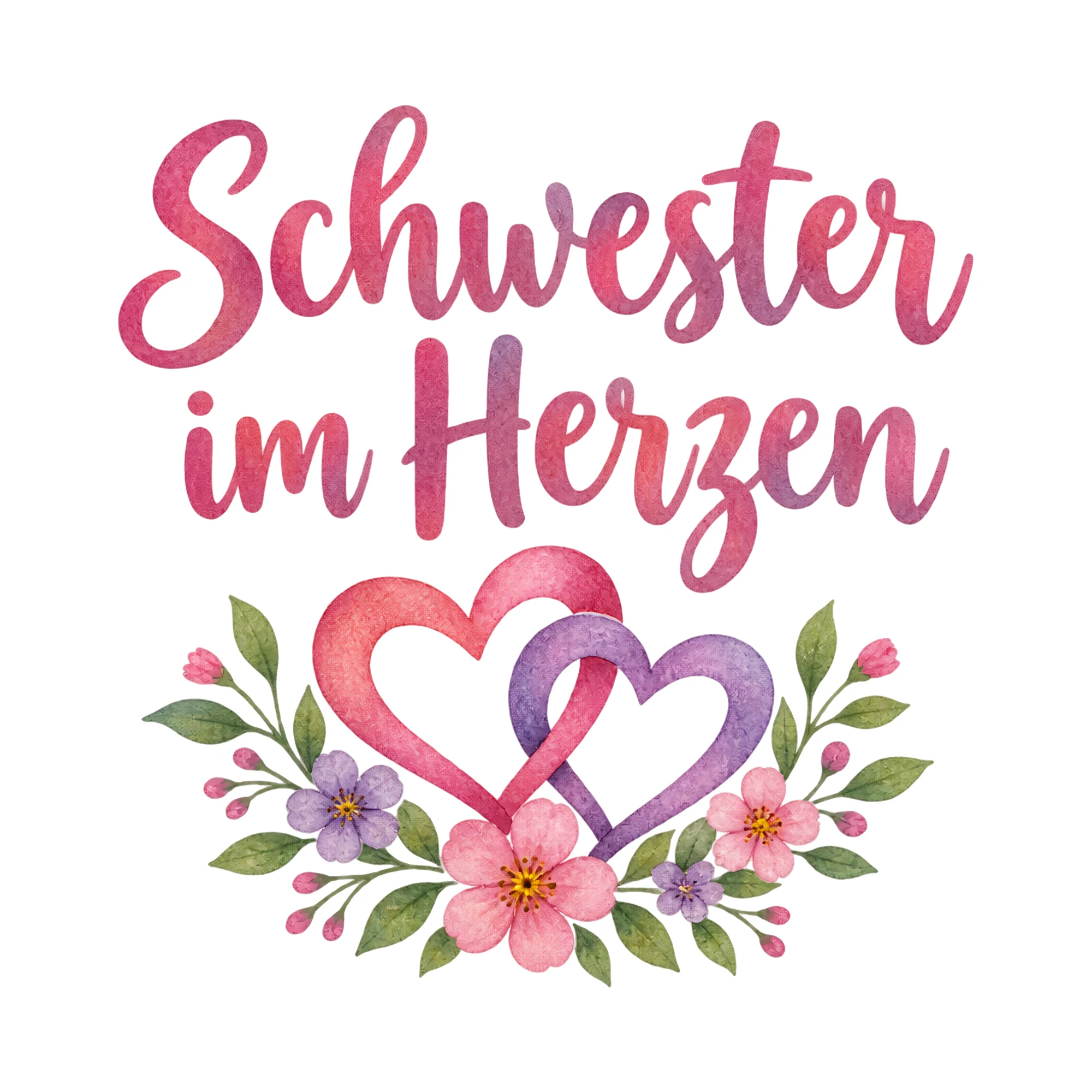 Bügelbild Schwester im Herzen, Mama Papa Shirt Spruch als Grafik auf weißem Hintergrund (BB018683)