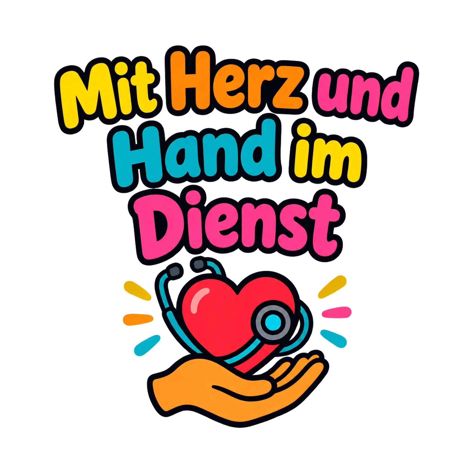 Bügelbild Mit Herz und Hand im Dienst, Beruf Shirt Spruch als Grafik auf weißem Hintergrund (BB020210)