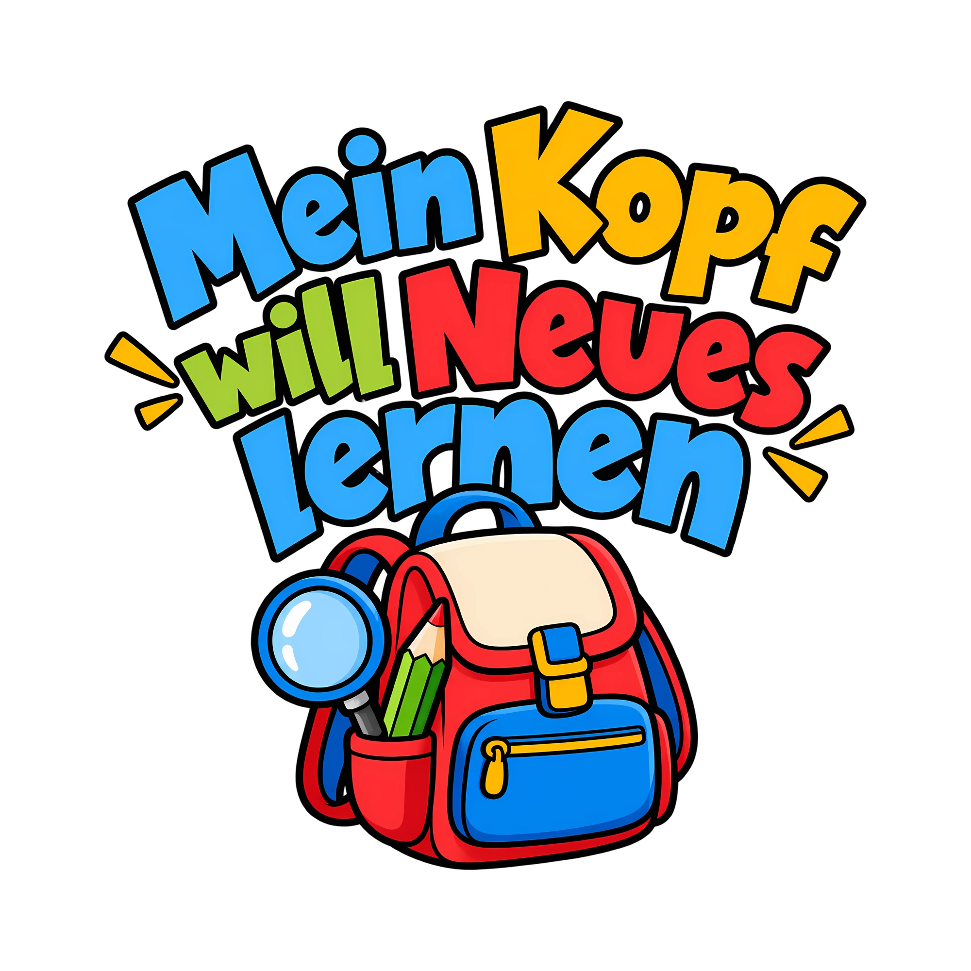 Bügelbild Mein Kopf will Neues lernen als Grafik auf weißem Hintergrund (BB011461)