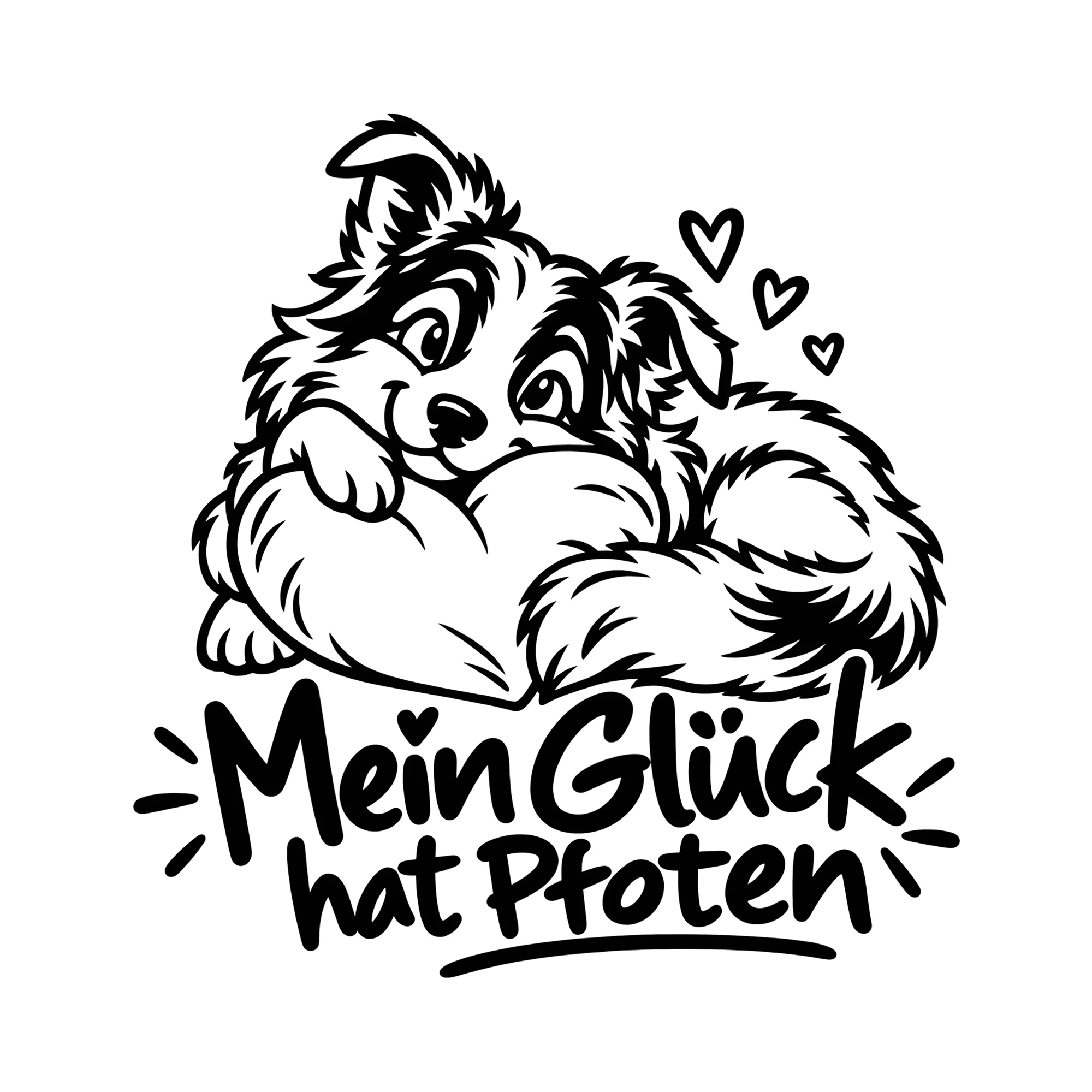 Bügelbild Mein Glück hat Pfoten als Grafik auf weißem Hintergrund (BB012818)