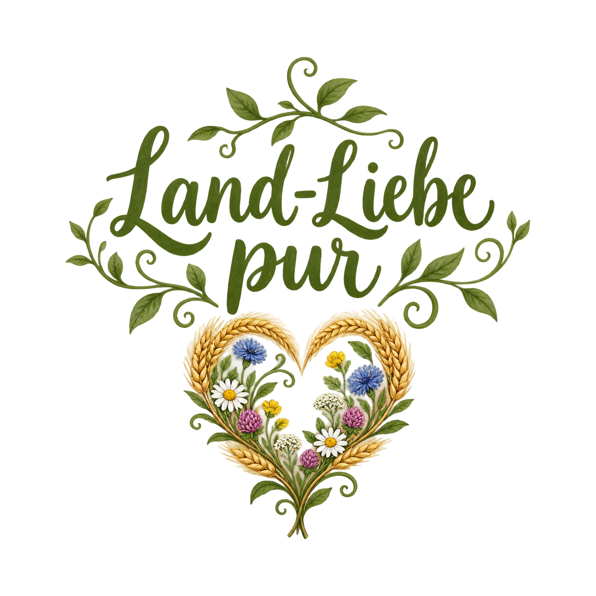 Bügelbild Land-Liebe pur als Grafik auf weißem Hintergrund (BB020327)