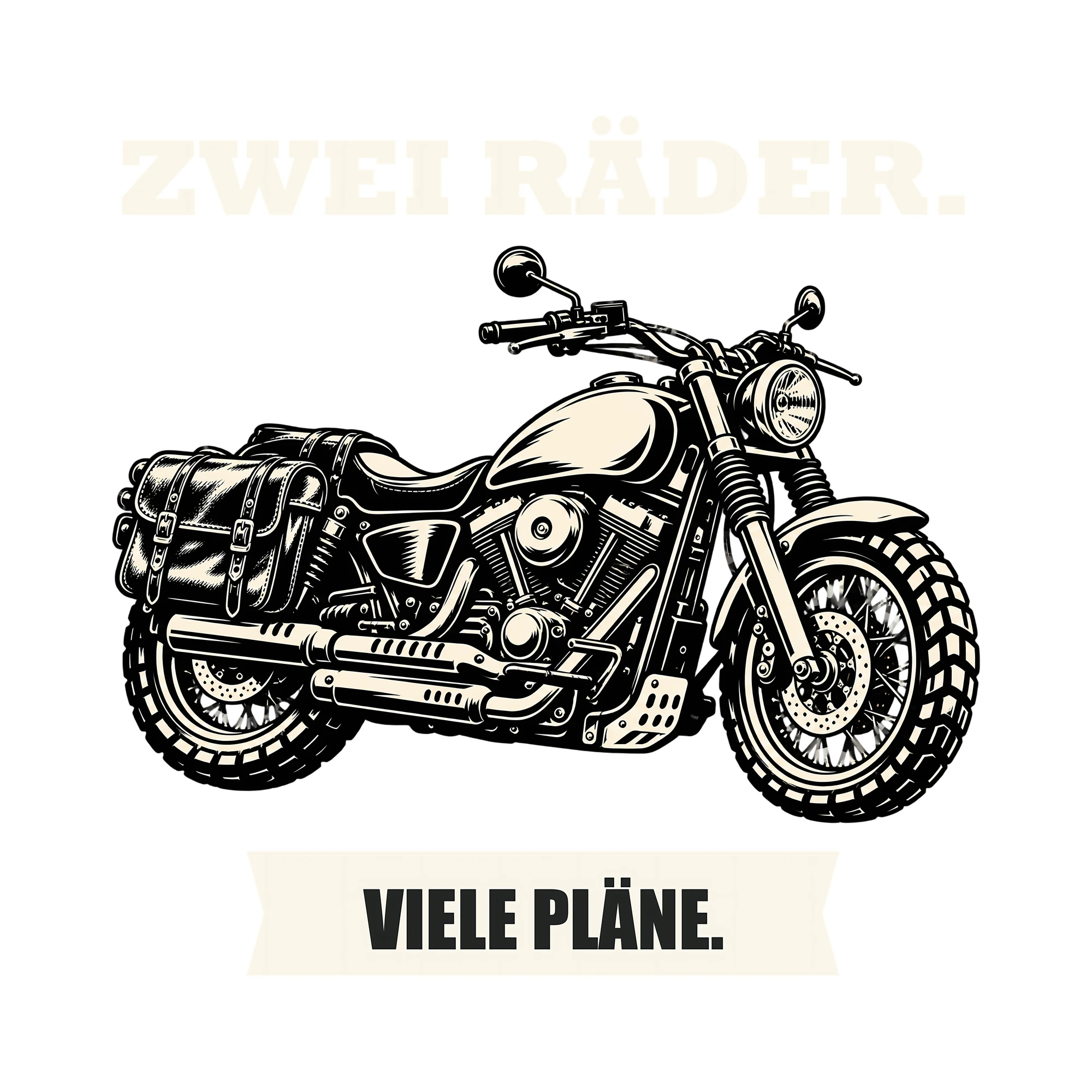 Bügelbild ZWEI RÄDER. VIELE PLÄNE. als Grafik auf weißem Hintergrund (BB012723)