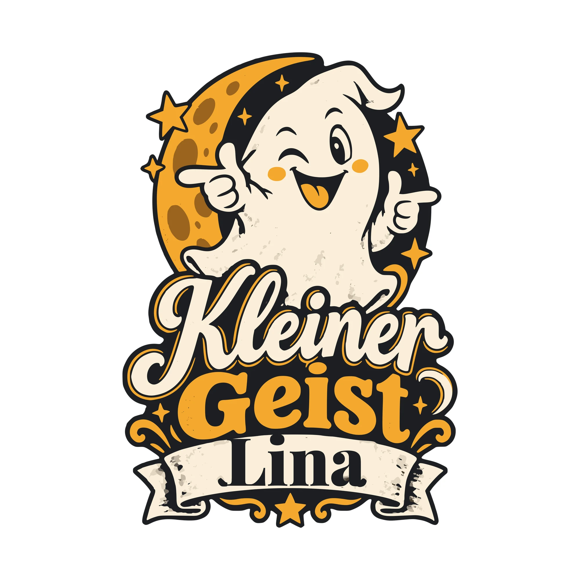 Bügelbild Kleiner Geist mit Name als Grafik auf weißem Hintergrund (BB011164)