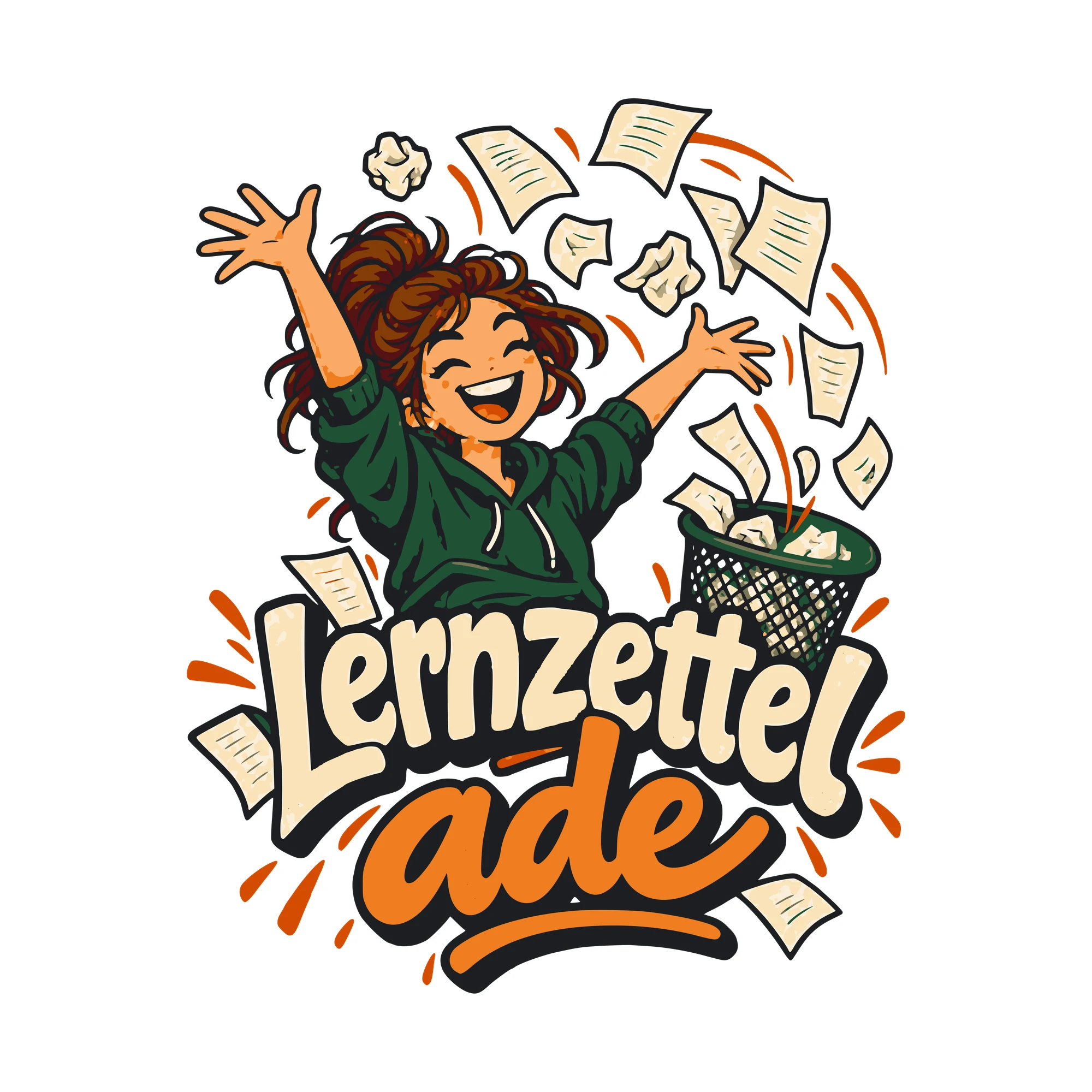 Bügelbild Lernzettel ade als Grafik auf weißem Hintergrund (BB011258)