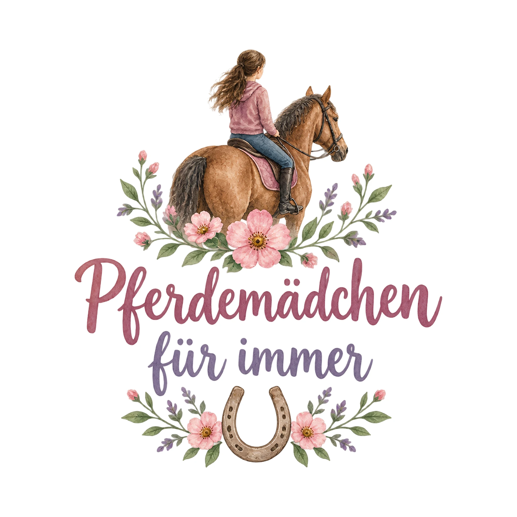 Bügelbild Pferdemädchen für immer als Grafik auf weißem Hintergrund (BB019773)