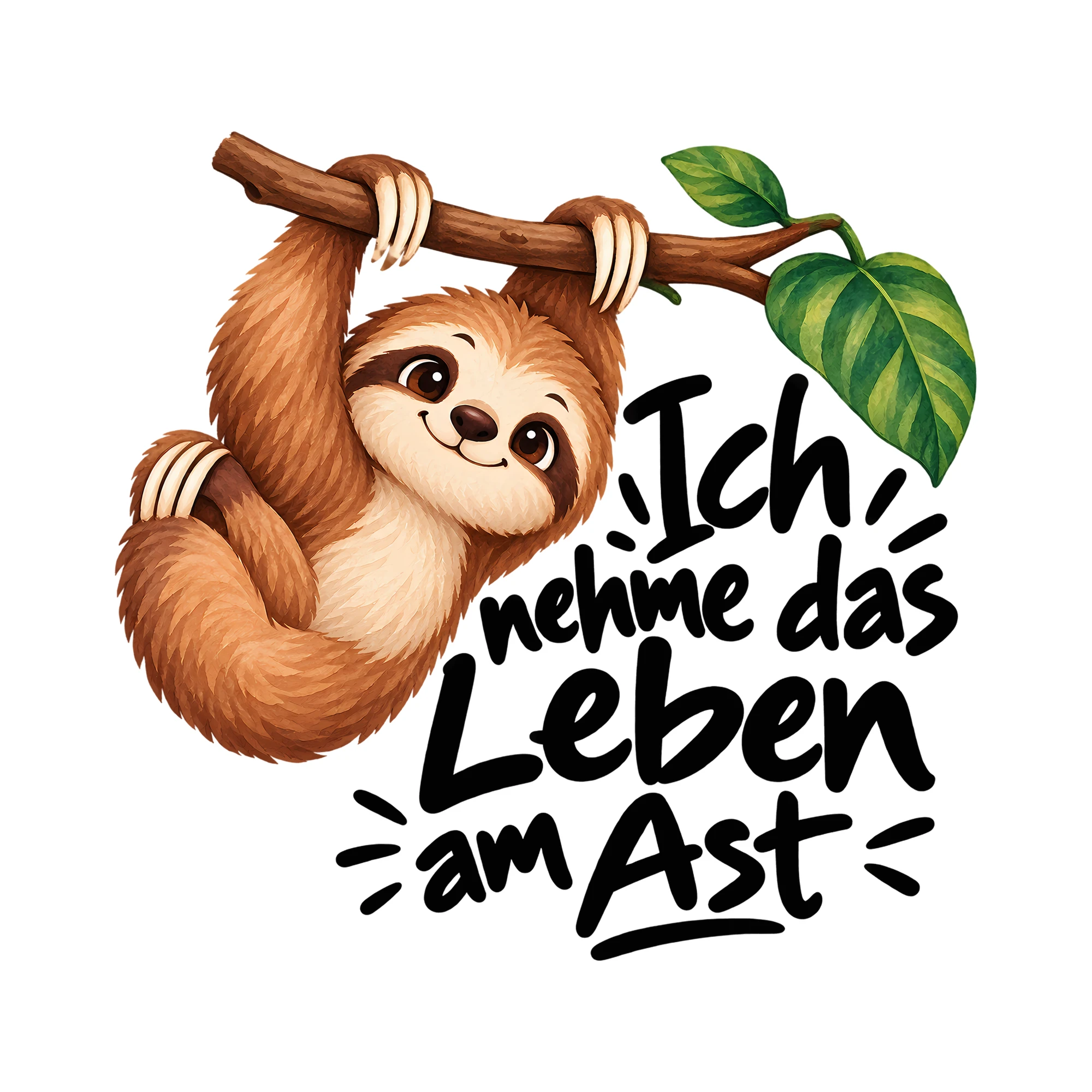 Bügelbild Ich nehme das Leben am Ast als Grafik auf weißem Hintergrund (BB012958)