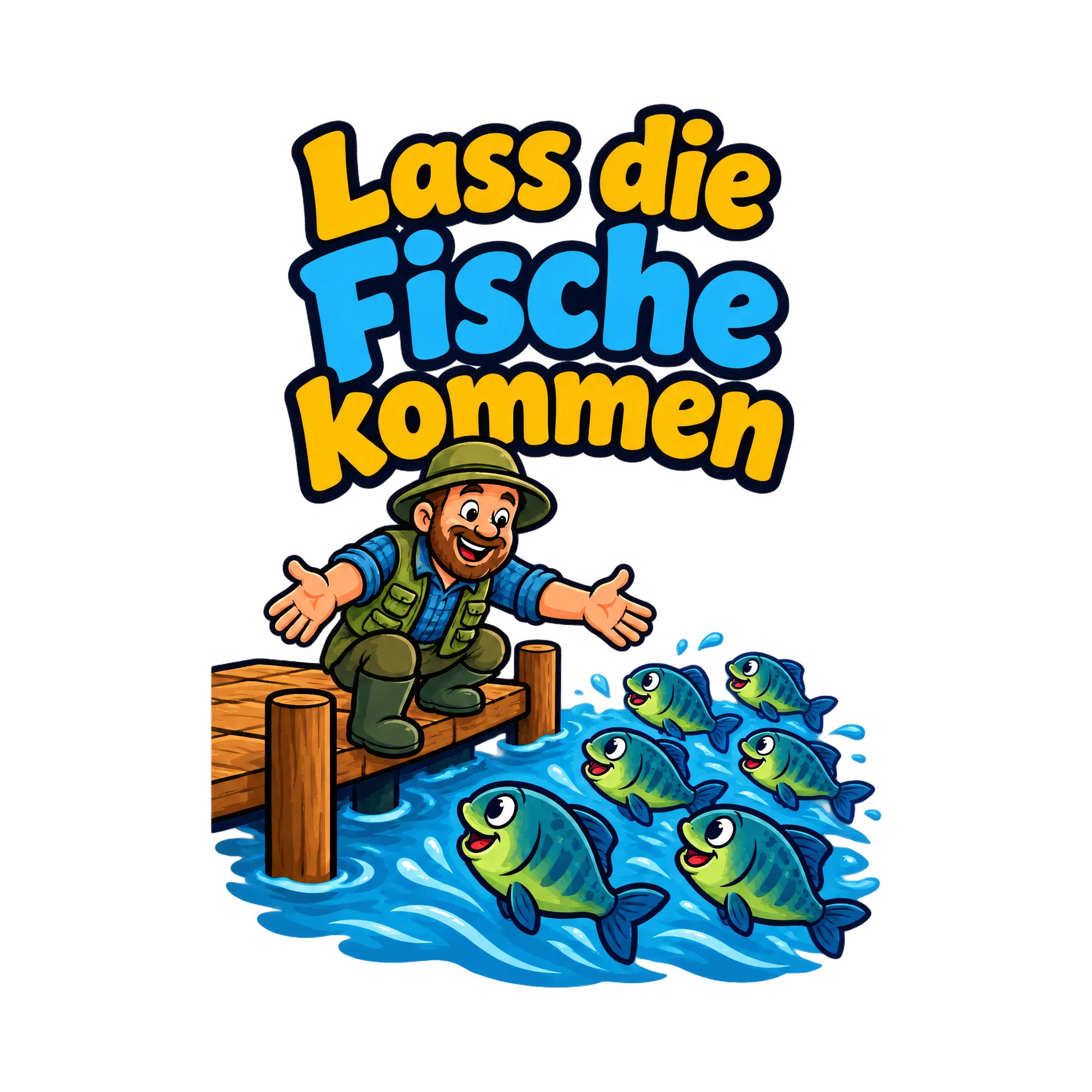 Bügelbild Lass die Fische kommen als Grafik auf weißem Hintergrund (BB019329)