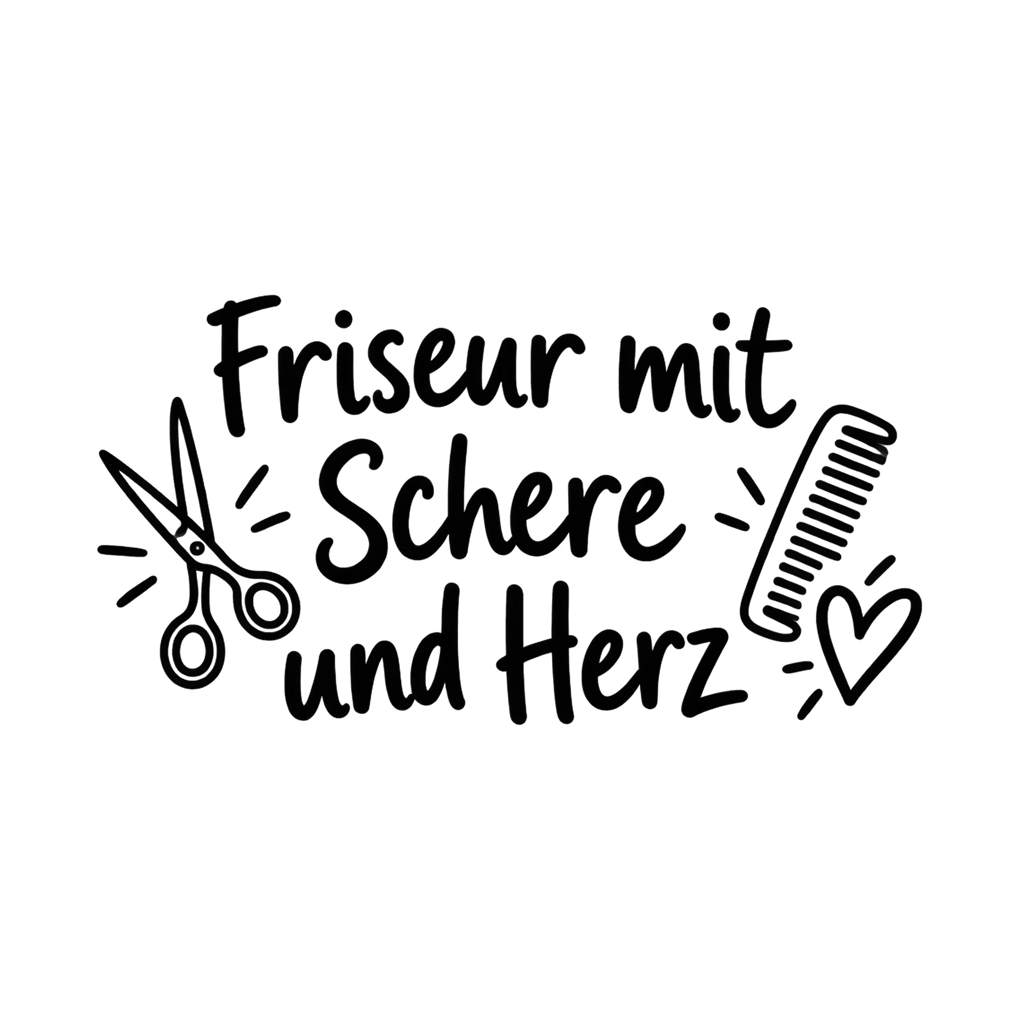 Bügelbild Friseur mit Schere und Herz als Grafik auf weißem Hintergrund (BB018616)