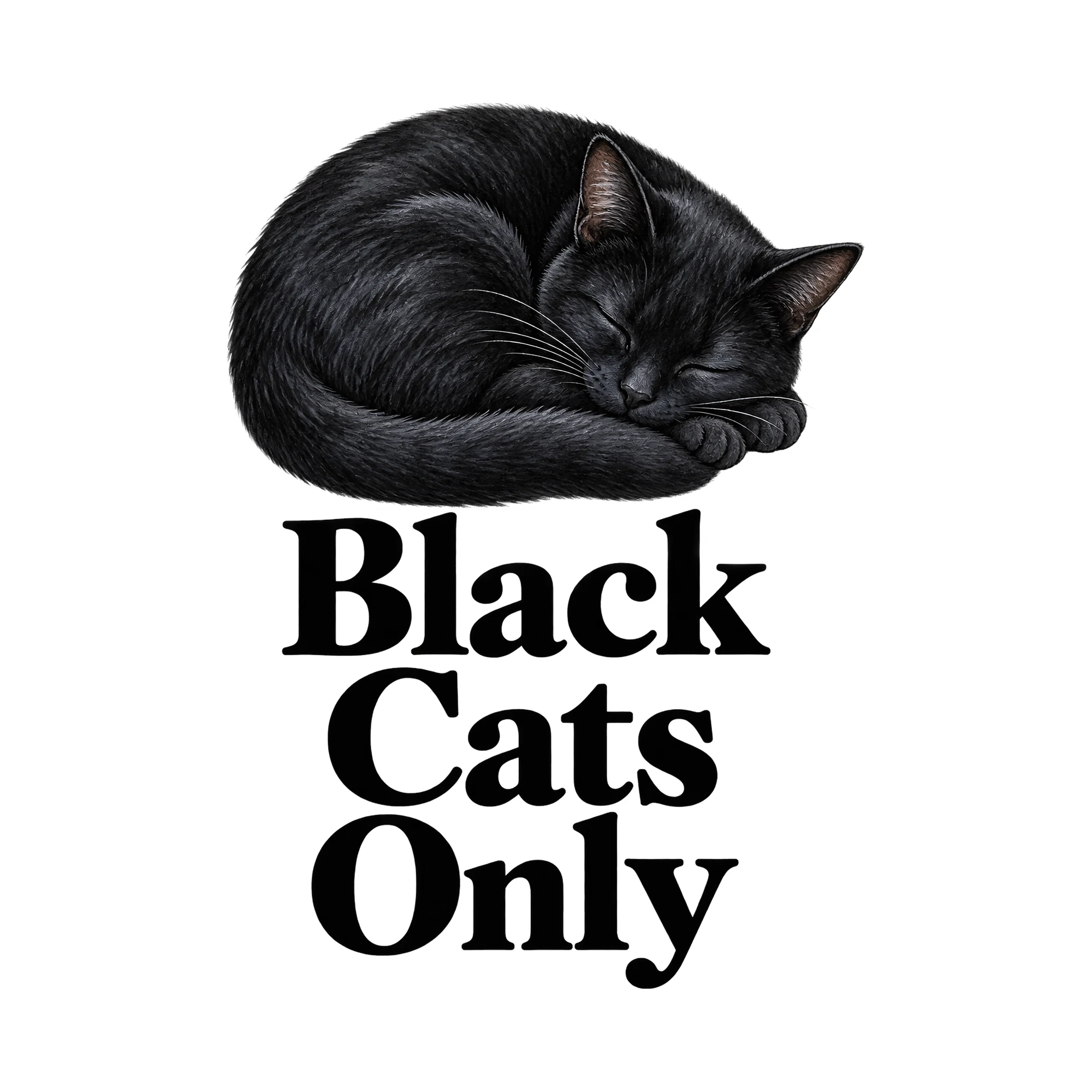 Bügelbild Black Cats Only, Tiere Shirt Spruch als Grafik auf weißem Hintergrund (BB016153)