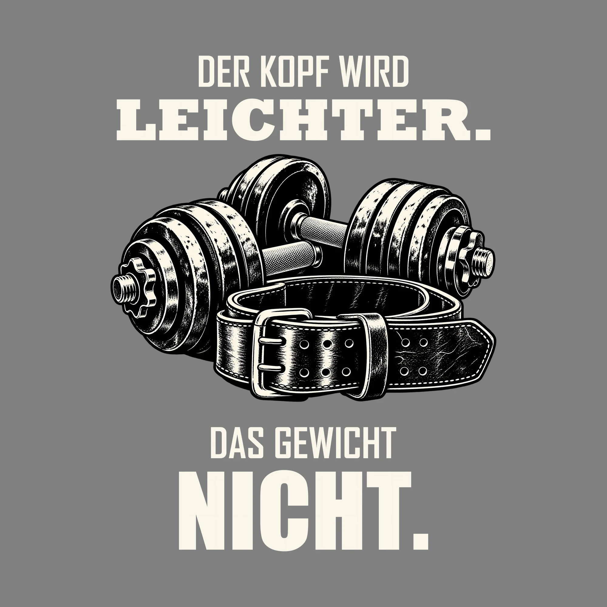 Bügelbild DER KOPF WIRD LEICHTER. DAS GEWICHT NICHT. als Grafik auf dunklem Hintergrund (BB013719)
