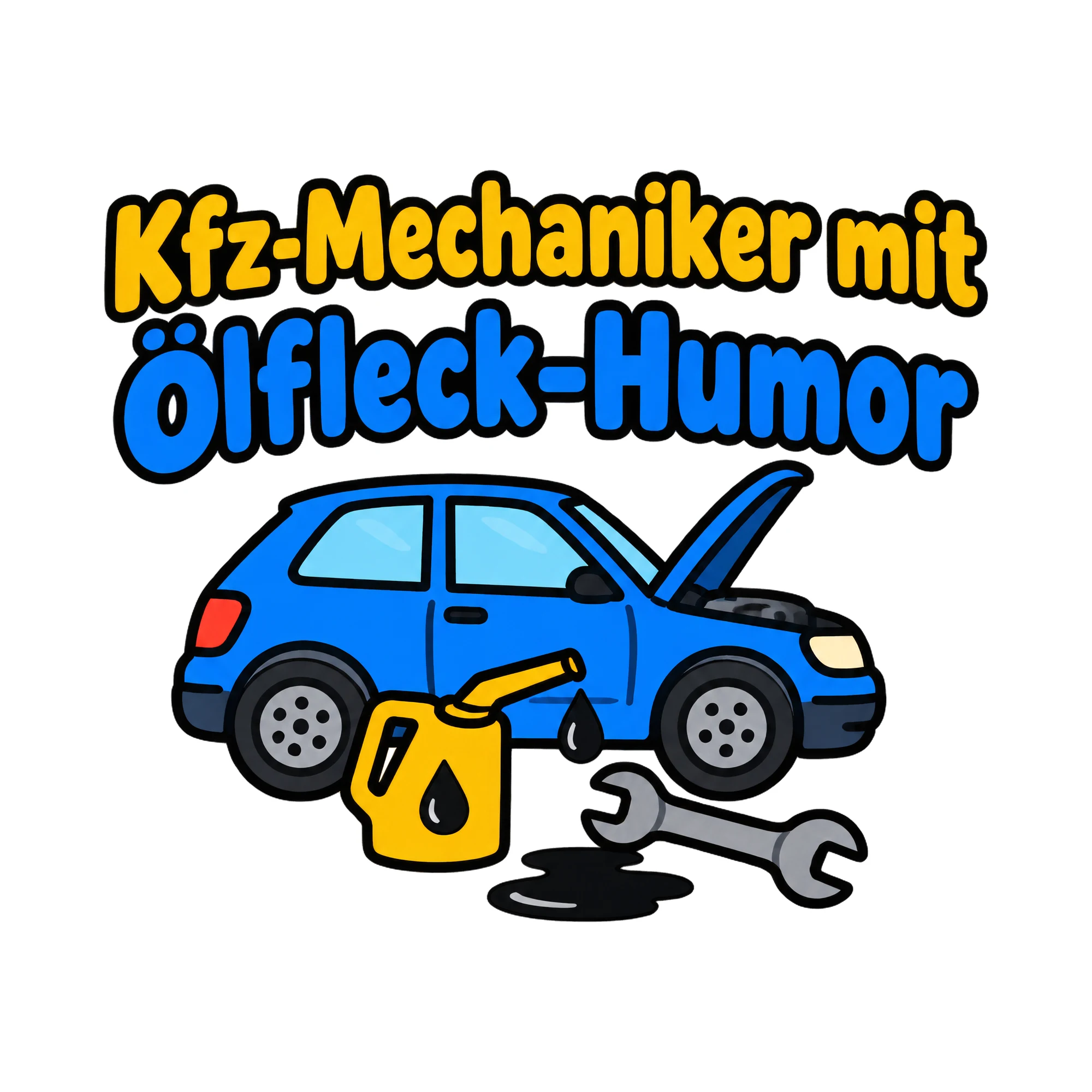 Bügelbild Kfz-Mechaniker mit Ölfleck-Humor, Beruf Shirt Spruch als Grafik auf weißem Hintergrund (BB020204)