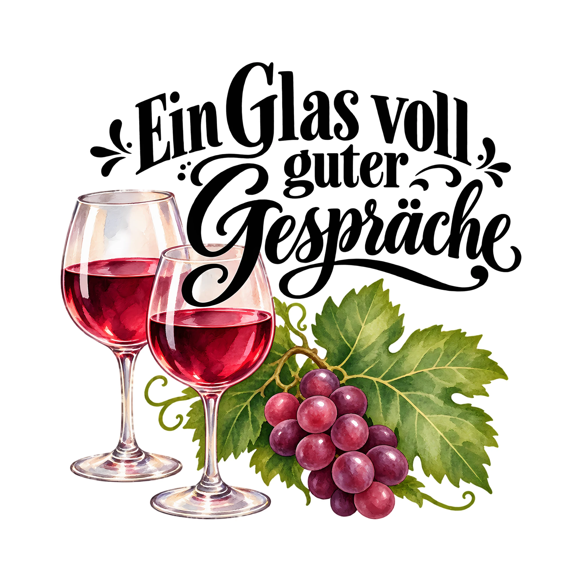 Bügelbild Ein Glas voll guter Gespräche als Grafik auf weißem Hintergrund (BB011993)