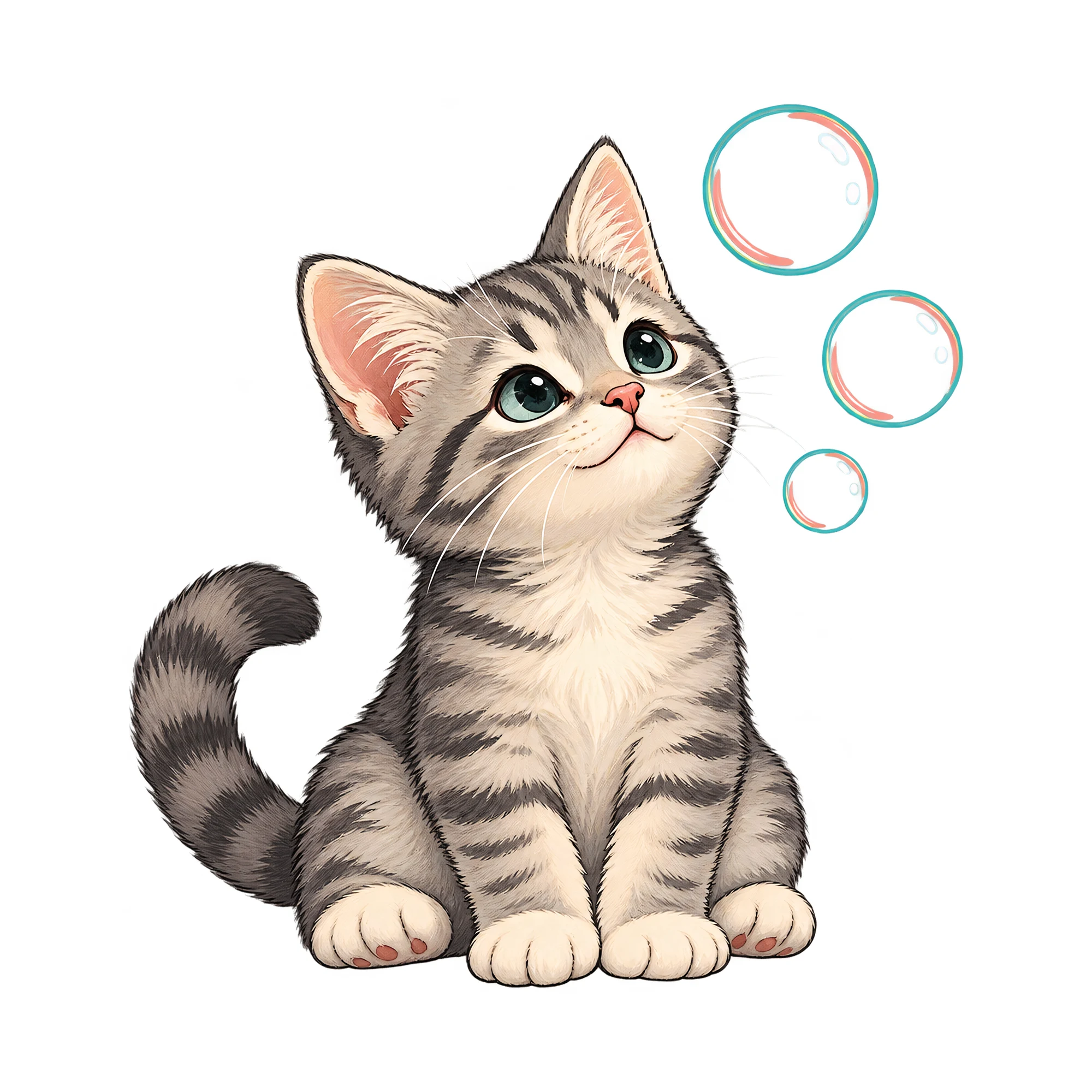 Bügelbild Katze Und Seifenblasen, Tiere Shirt Motiv als Grafik auf weißem Hintergrund (BB016183)