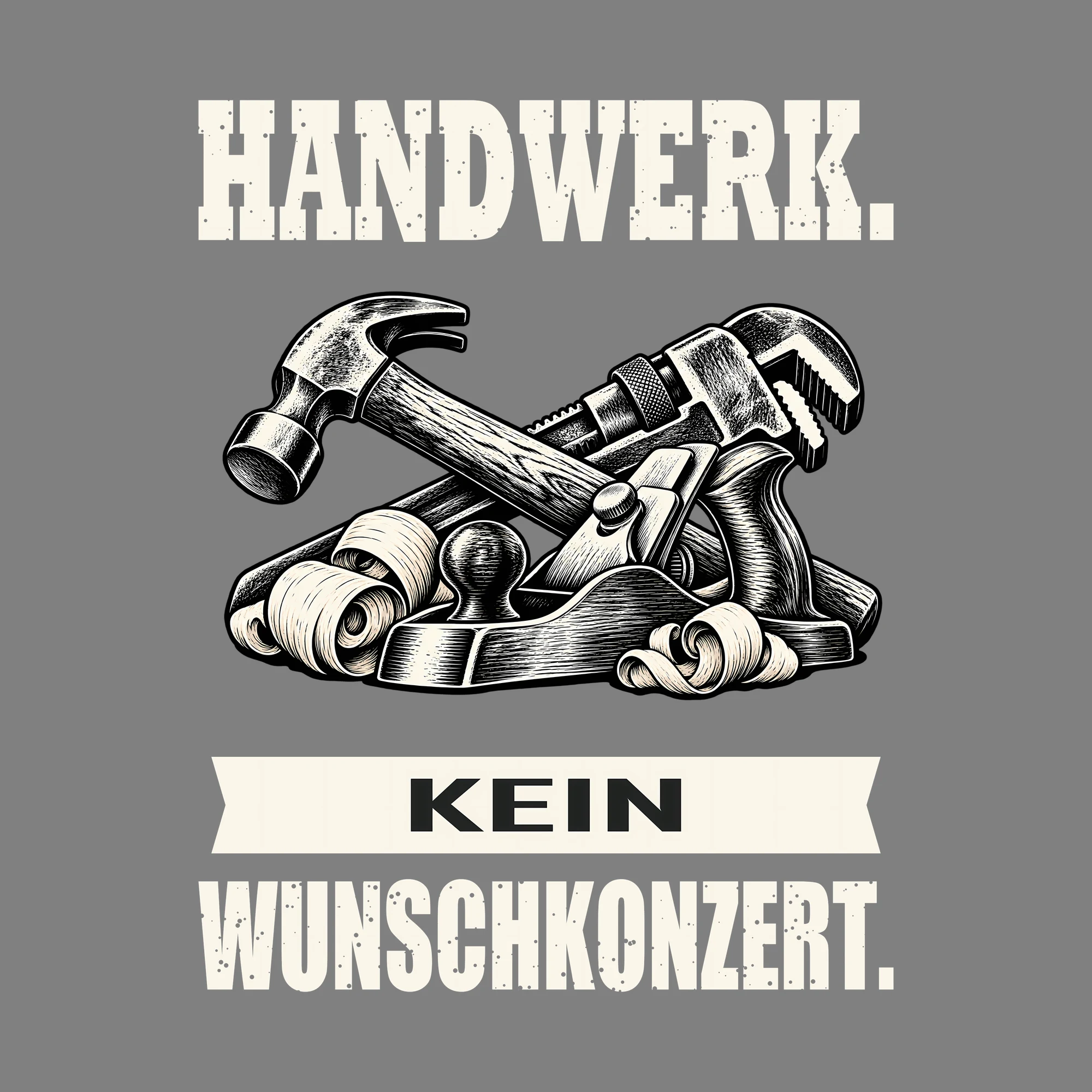 Bügelbild HANDWERK. KEIN WUNSCHKONZERT. als Grafik auf dunklem Hintergrund (BB011480)