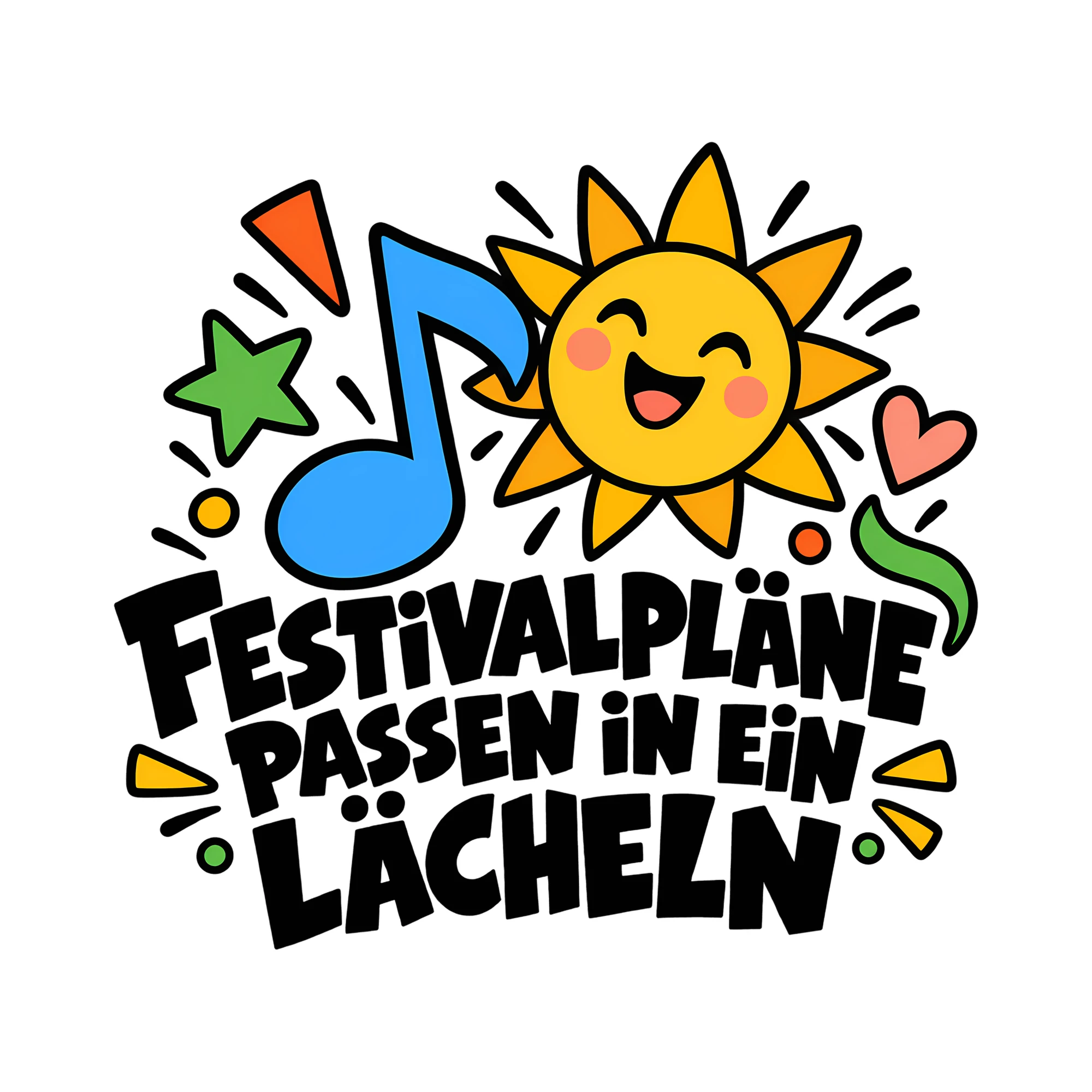 Bügelbild FESTIVALPLÄNE PASSEN IN EIN LÄCHELN als Grafik auf weißem Hintergrund (BB012975)