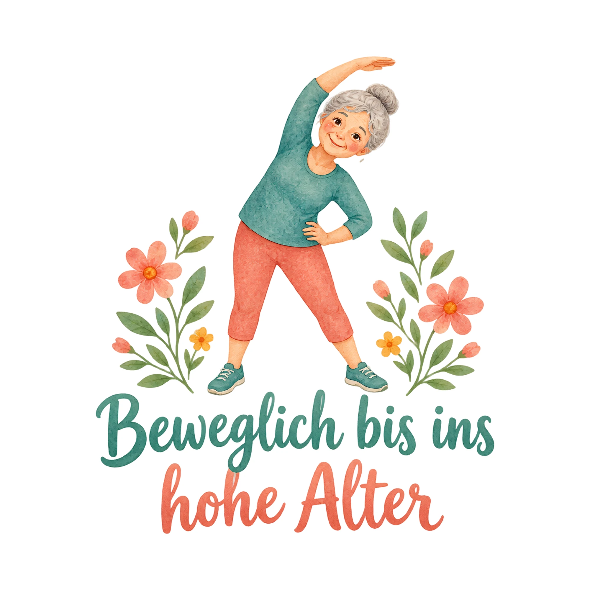 Bügelbild Beweglich bis ins hohe Alter als Grafik auf weißem Hintergrund (BB020503)